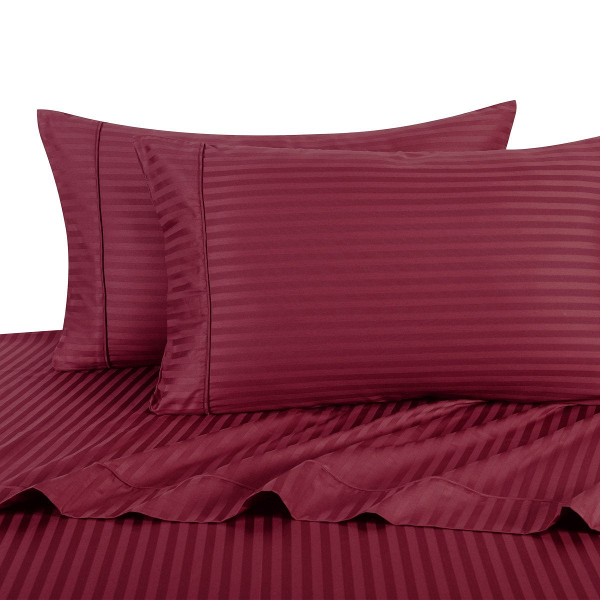 Royal Hotel Striped Burgundy 300-Thread-Count 4pc Full Bed Sheet - Product Imagery