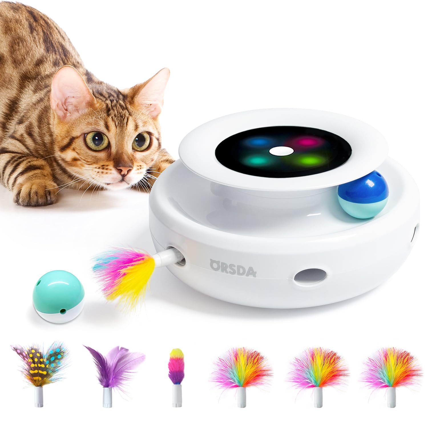 ORSDA 2in1 Interactive Toys for Indoor Cats, Timer Auto On/Off, - Product Imagery