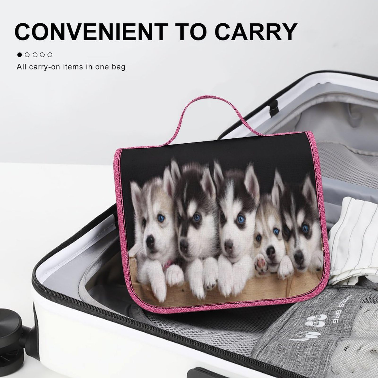 FodPand Husky Dog Hanging Toiletry Bag Waterproof Bathroom Toiletry Bag Compartments Multifunctional Makeup Bag Makeup And Toiletries Organizer Travel Toiletries Bags