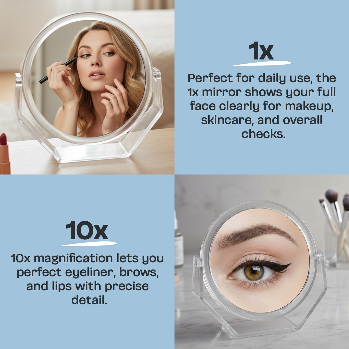 Danielle Creations Round Acrylic Vanity Mirror Clear 1x 10x - DC DANIELLE Official Imagery - 4