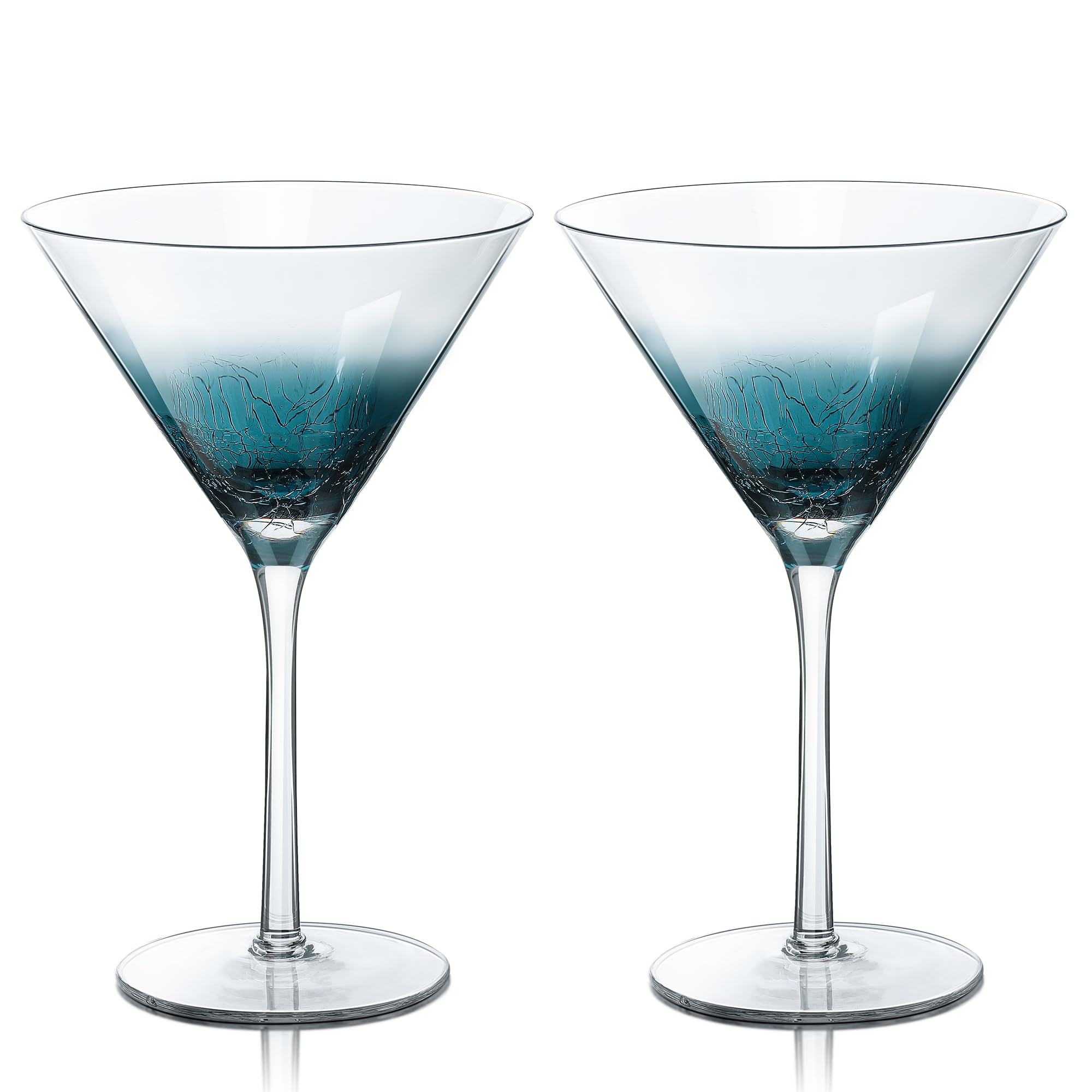 Joeyan Handmade Blue Crackle Martini Glasses,Crystal Cocktail - Product Imagery