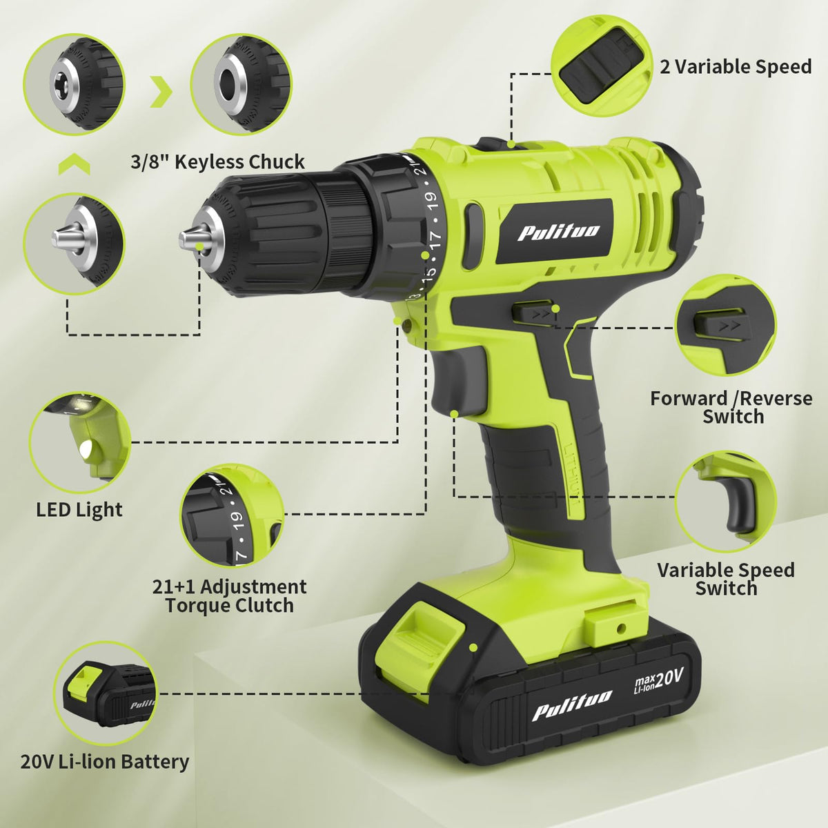 PULITUO S 20V Cordless Drill Driver Electric Screwdriver - PULITUO Official Imagery - 4