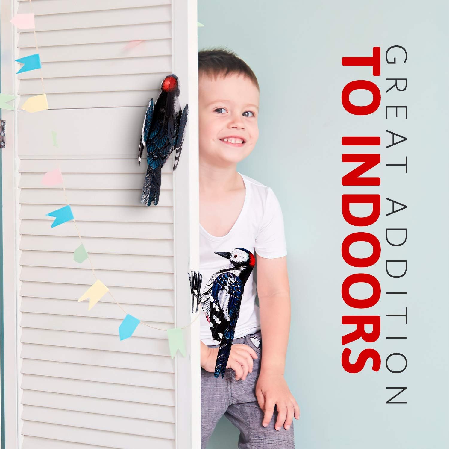 Shefio metal woodpecker bird figurine for garden, realistic bird statue for backyard decor and outdoor decoration.