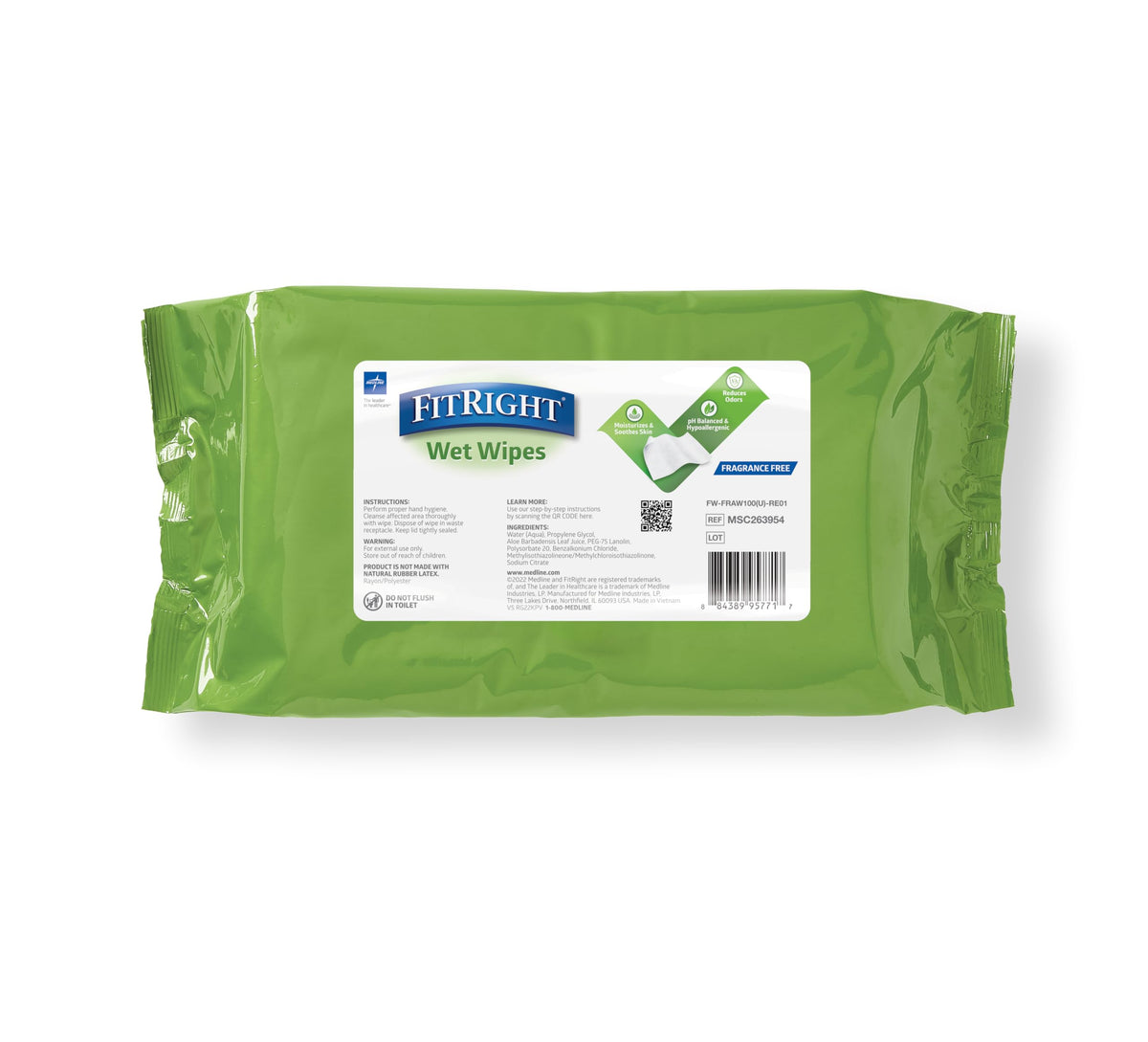 FitRight Personal Cleansing Wipes with Aloe 8x10 Unscented - Medline Official Imagery - 3