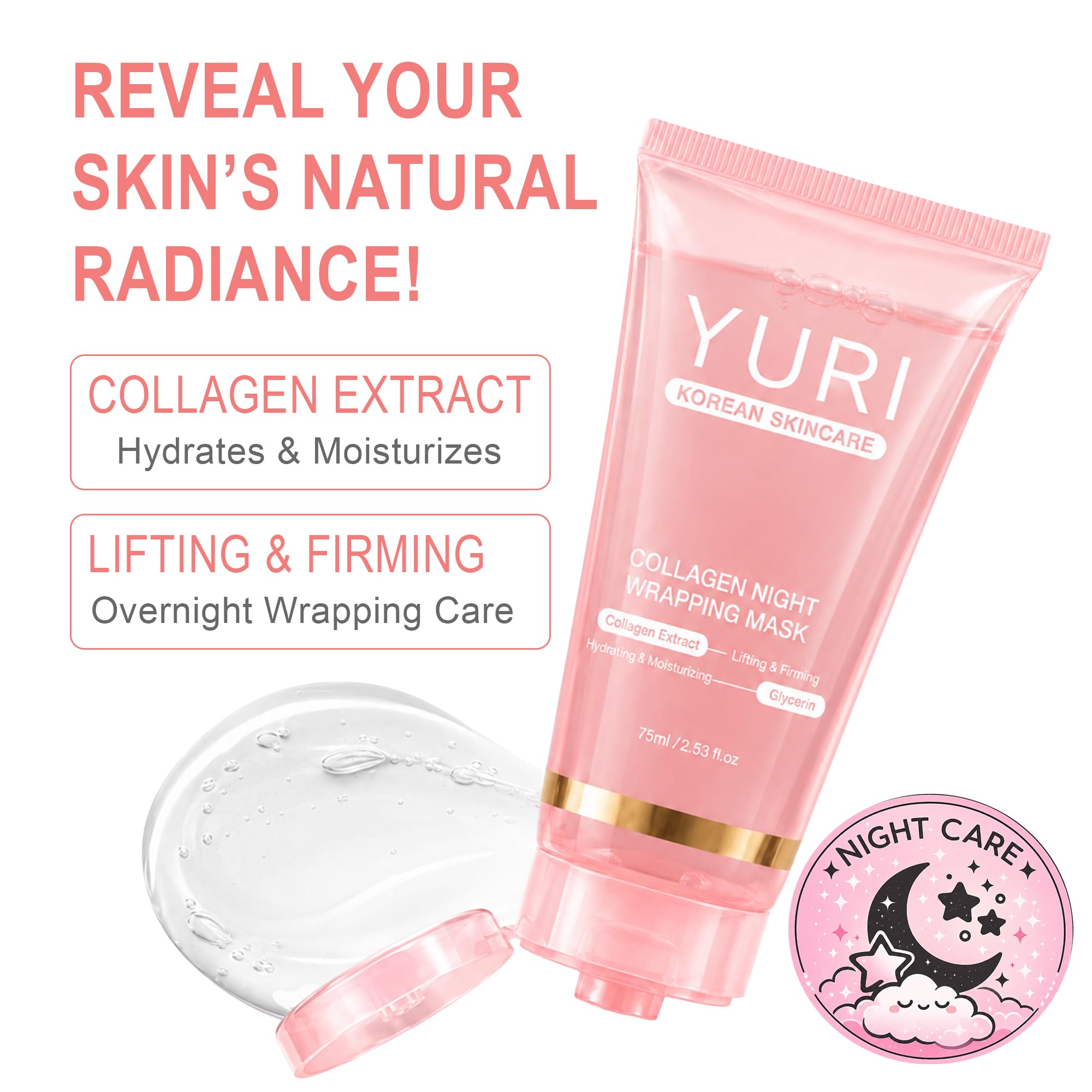 Collagen Night Wrapping Mask, Overnight Peel Off Face Mask with - YURI KOREA MASK