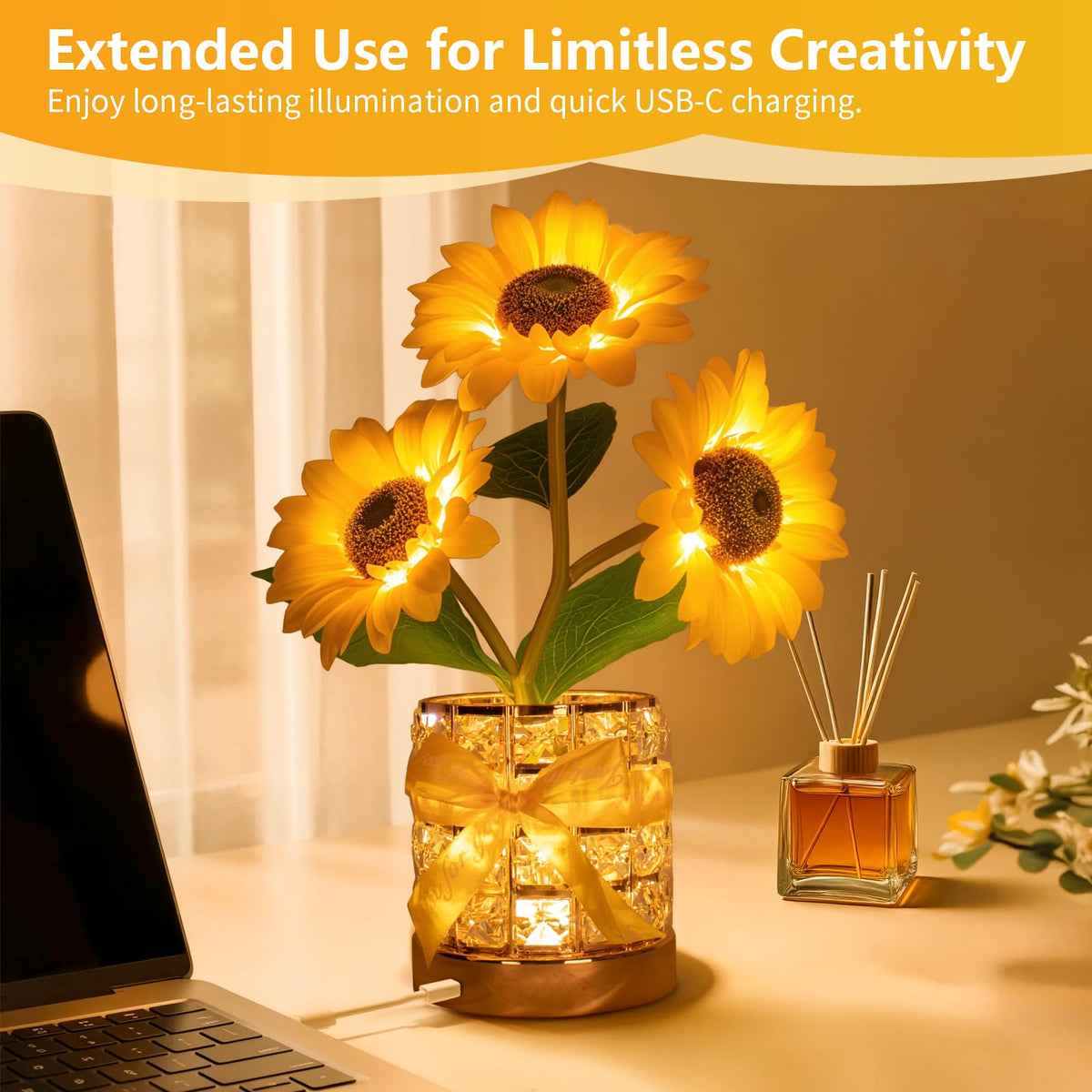 Sunflower LED Lamp USB Rechargeable Touch Night Light 3 - YWYWLED Official Imagery - 8