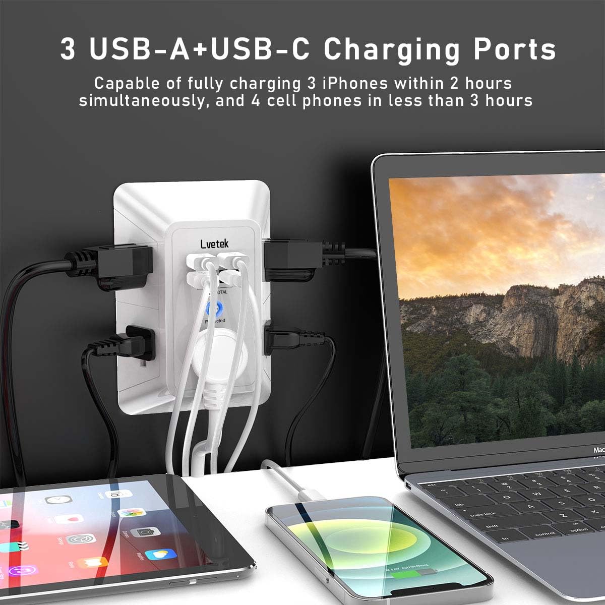 Lvetek 5 Outlet Extender Multi Plug Wall Outlets with 4 USB Charg - Lvetek Official Product View 2