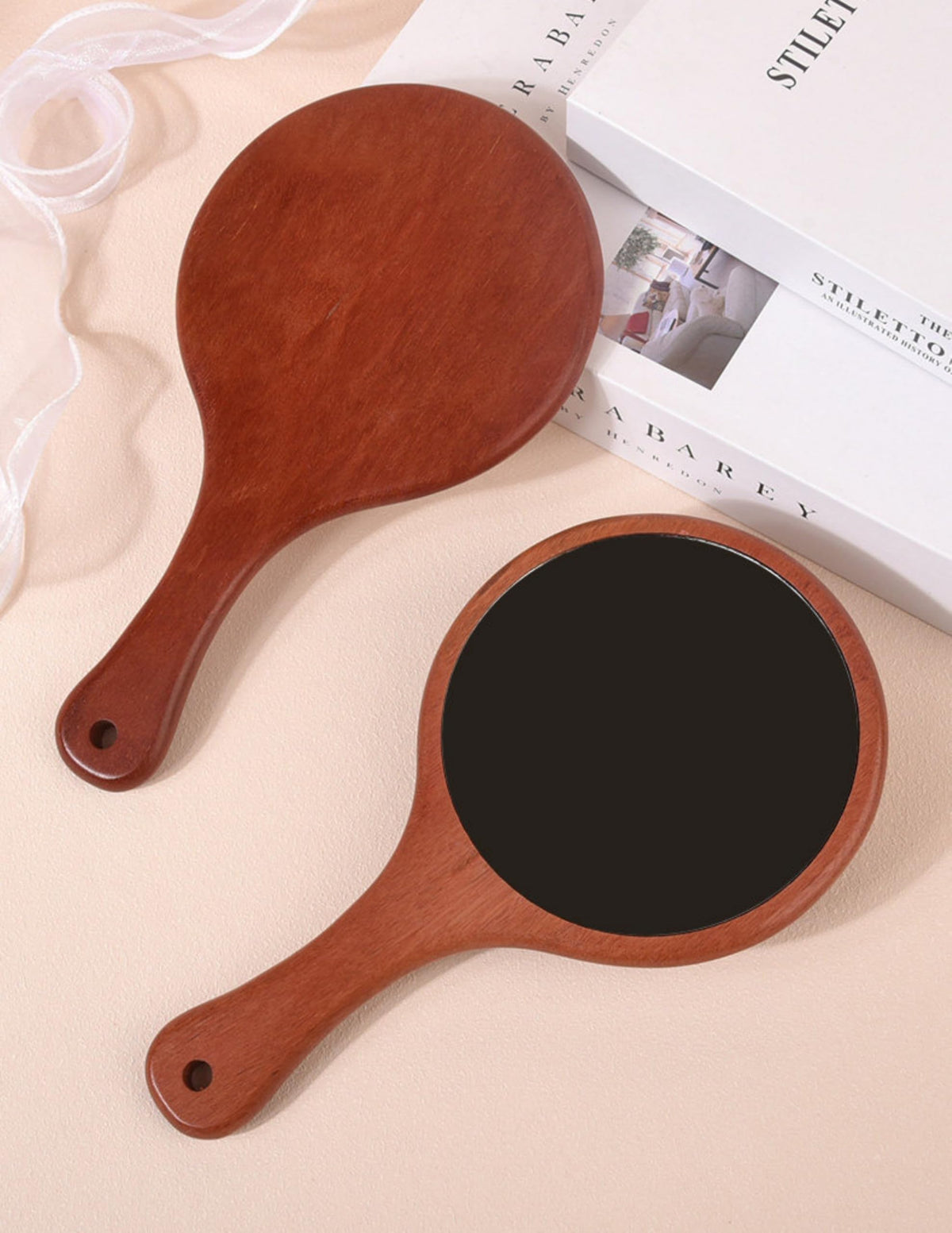 Solid Red Sandwood Handheld Mirror with Handle HD Crystal - URVIP Official Imagery - 5