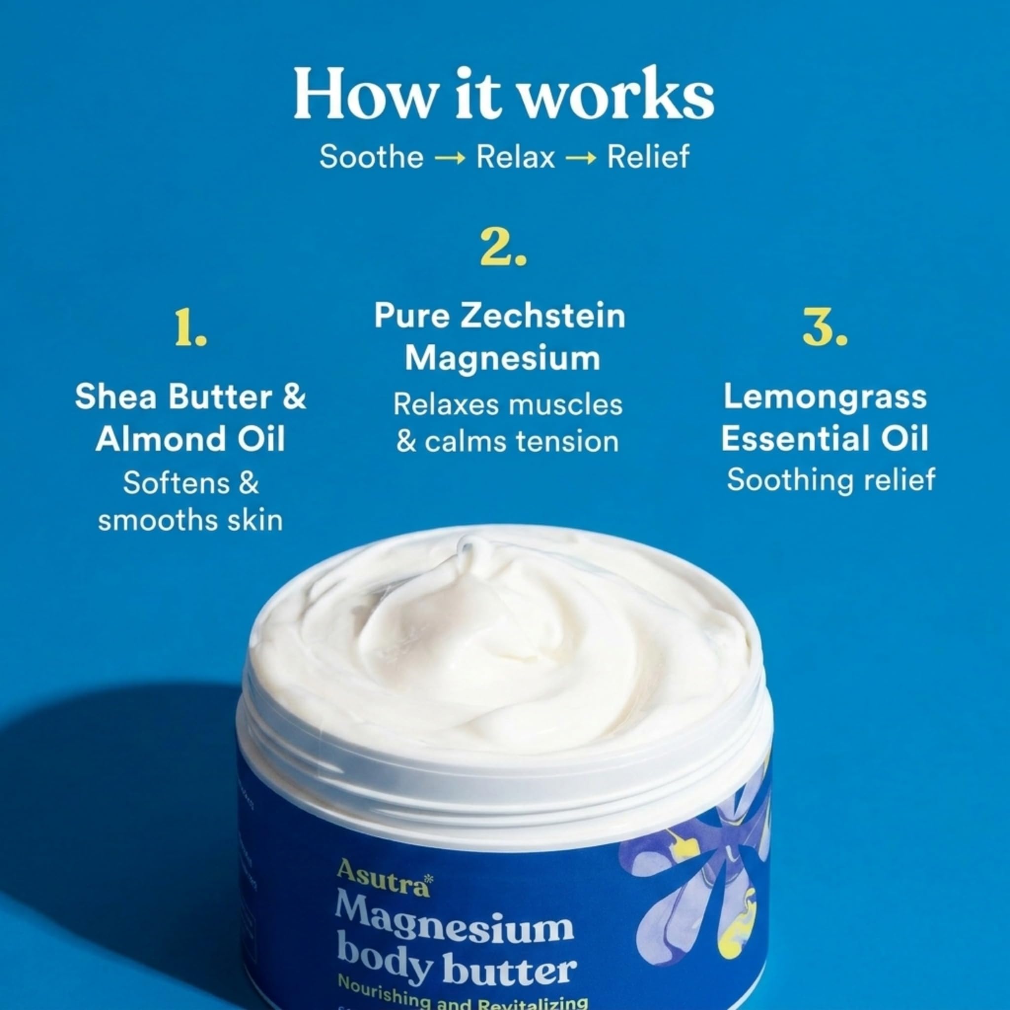 ASUTRA Magnesium Body Butter Lotion 6.76 oz Soothing Shea