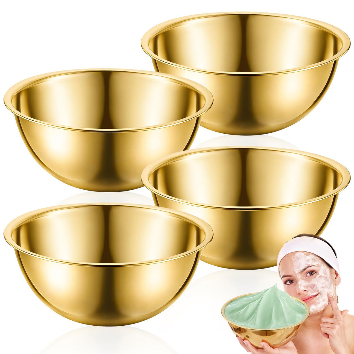 Teenyyou 2 Pcs 8 Inch Stainless Steel Esthetician Bowls Gold - Teenyyou Official Imagery - 2