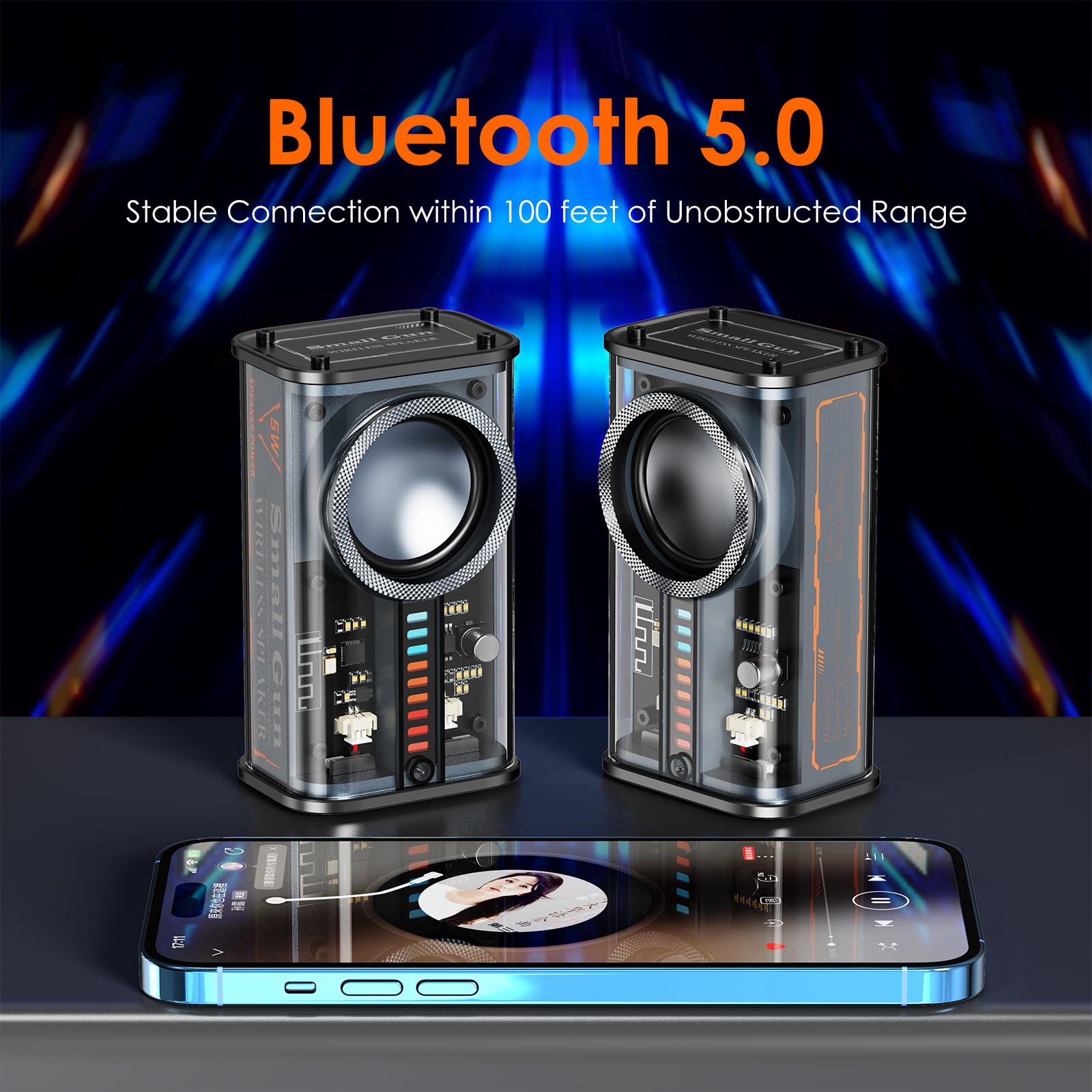 BSZHI Portable Bluetooth Speaker with Lights, Transparent Wireles - BSZHI Official Product View 3