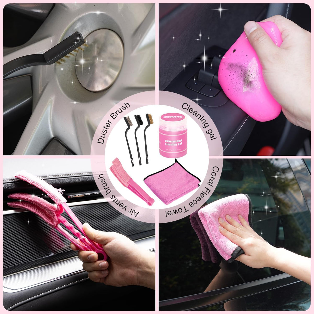 Pink Car Cleaning Kit 25Pcs Detailing Kit Interior with 4 in - vioview Official Imagery - 8
