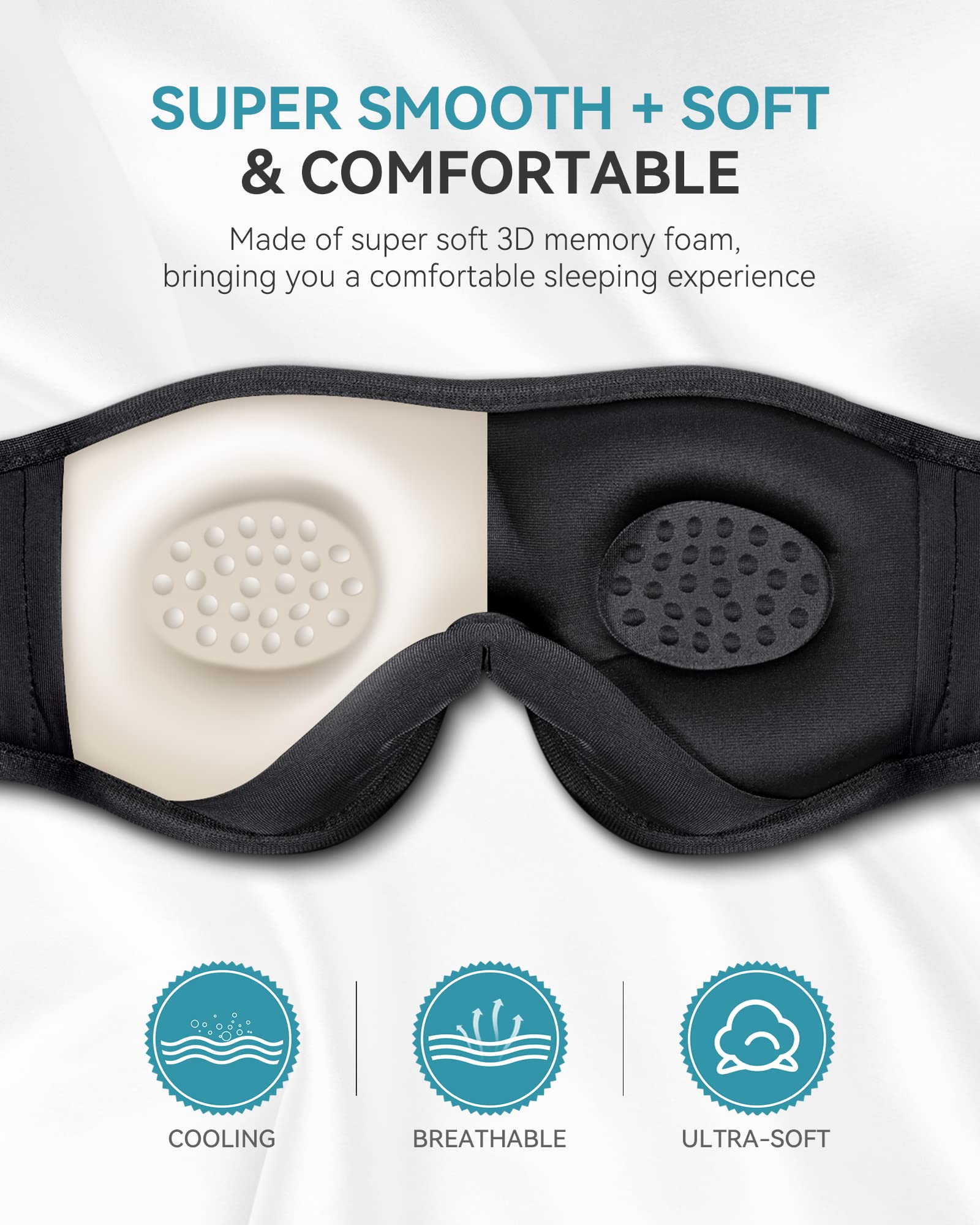 MUSICOZY 3D Sleep Headphones Bluetooth 5.4 Sleep Mask with HD Spe by MUSICOZY - Angle View 3