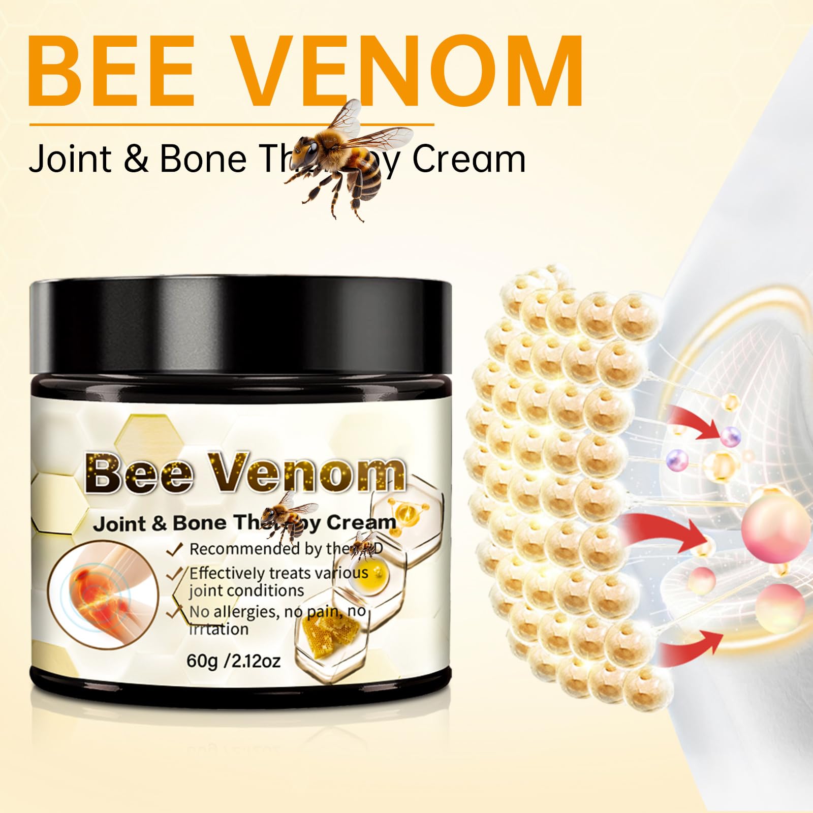 Bee Venom Skin Treatment Cream for Muscles & Joints Soothing Massage, 60g