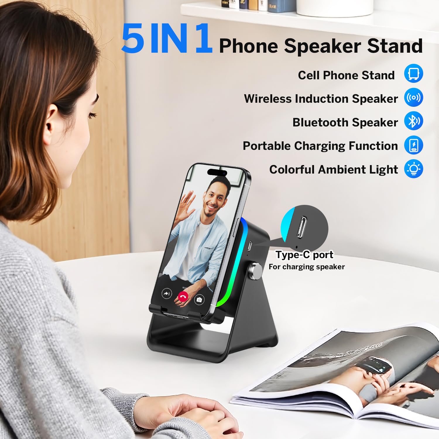 MILOUZ Wireless Induction Speaker 5-in-1 Bluetooth Speaker with P - MILOUZ Official Product View 3