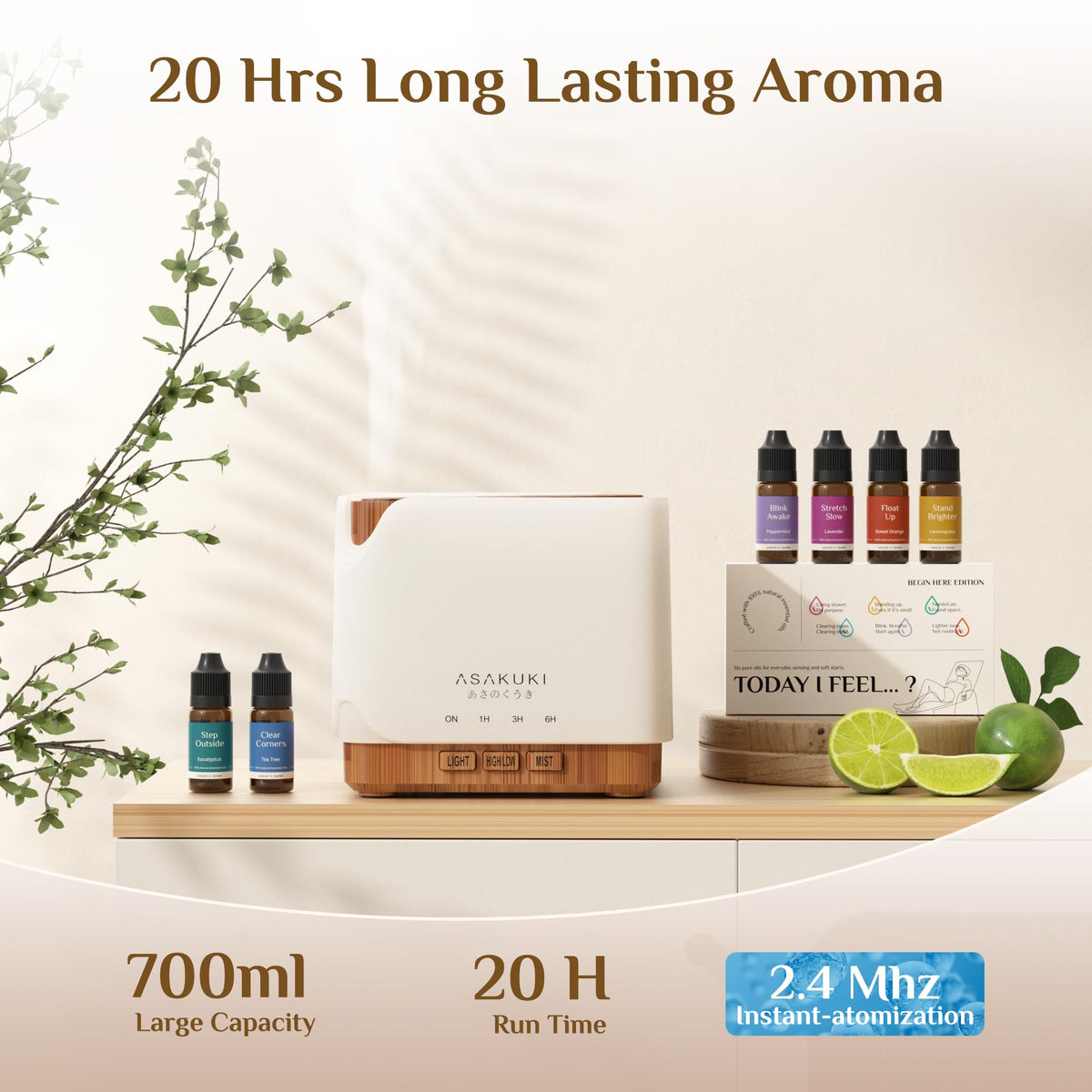 ASAKUKI Essential Oil Diffuser for Home with Top 6 Essential - ASAKUKI Official Imagery - 6
