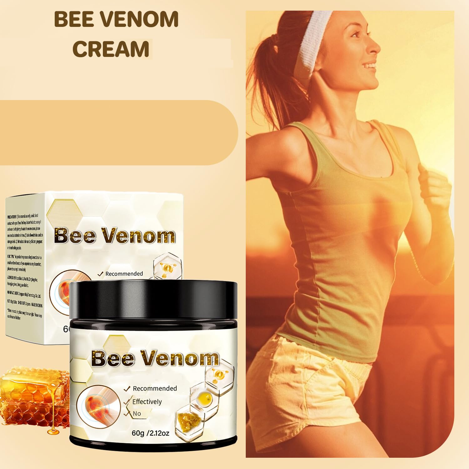 KEBEGE 2-piece bee venom cream set, a skin moisturizer for back, neck, hands, and feet, with natural bee venom ingredients.