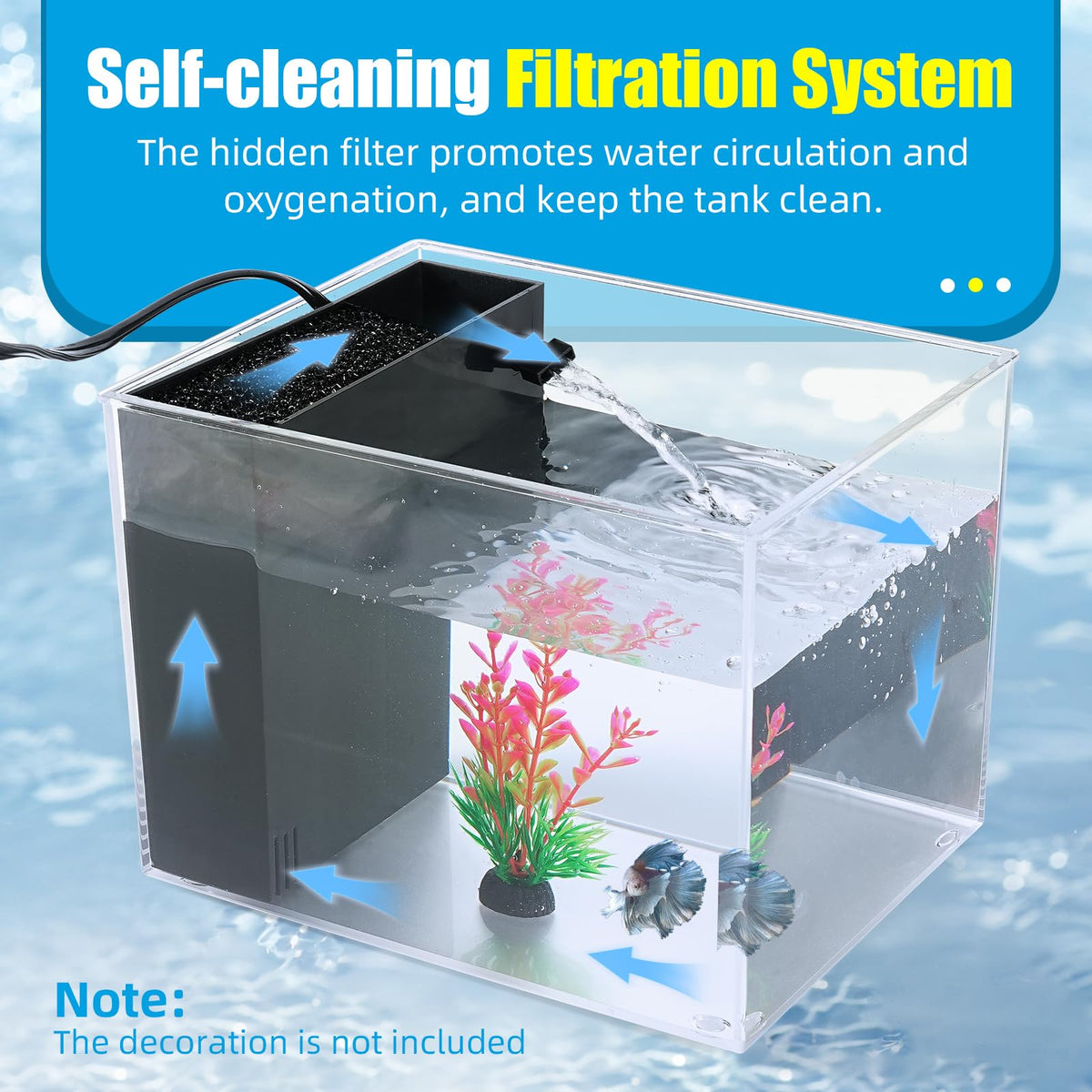 AQUANEAT Fish Tank 1 Gallon Betta Fish Tank Small Aquarium - AQUANEAT Official Imagery - 3