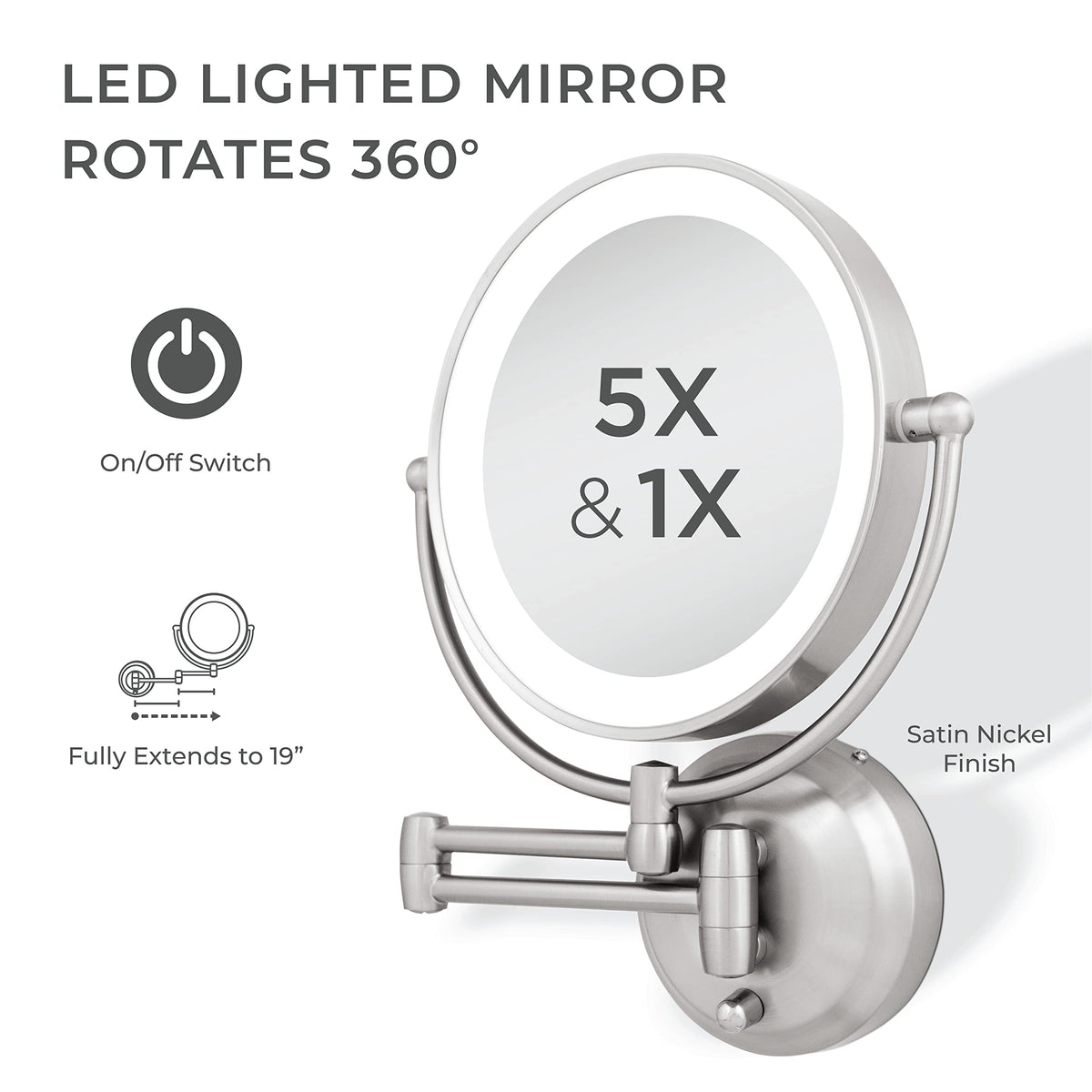 Zadro 11 LED Wall Mounted Makeup Mirror 5X 1X Shaving Mirror - Zadro Official Imagery - 3