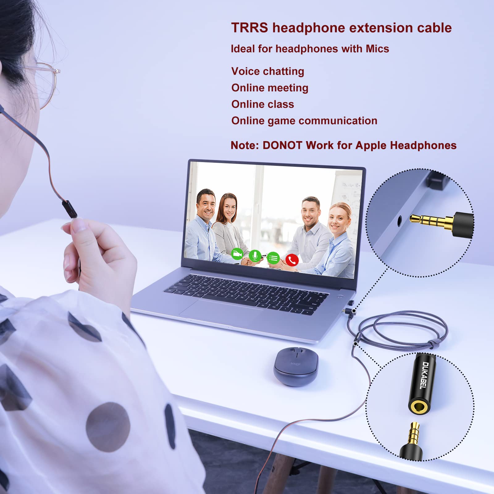 DUKABEL Headphone Extension Cords, TRRS Right-Angle 3.5mm Extende by DUKABEL - Angle View 4