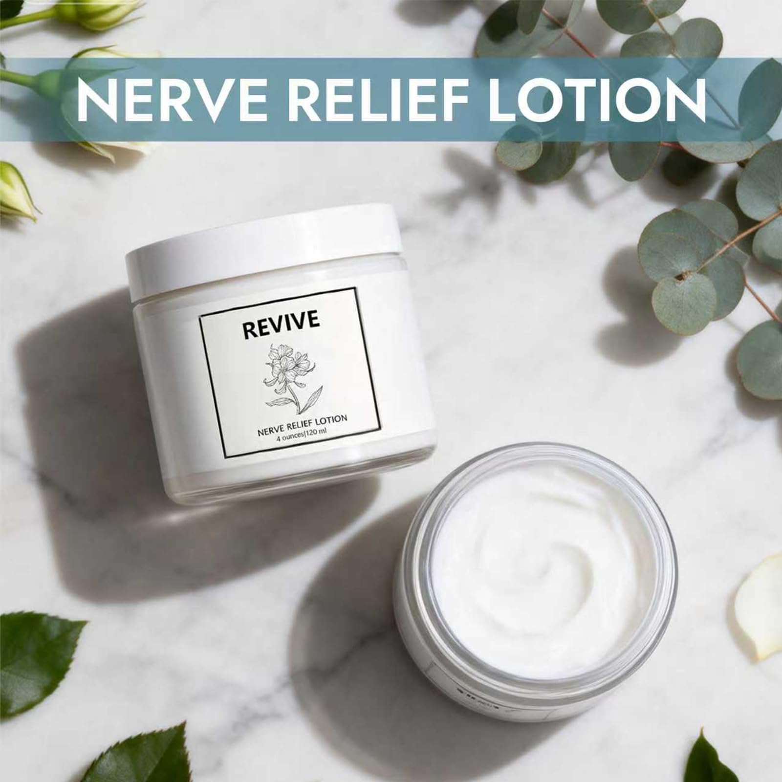 Bare Basics Revive Care Lotion with arnica and magnesium, a skin moisturizer in a pump bottle with a white and purple label.