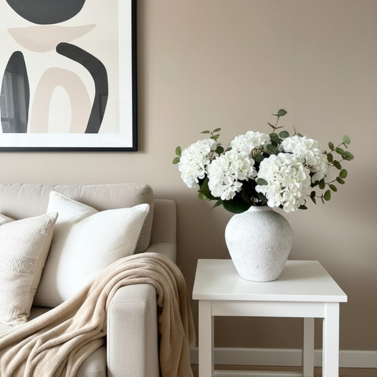 Real Touch White Faux Hydrangea And Eucalyptus Floral - RyddeligHome Official Imagery - 7