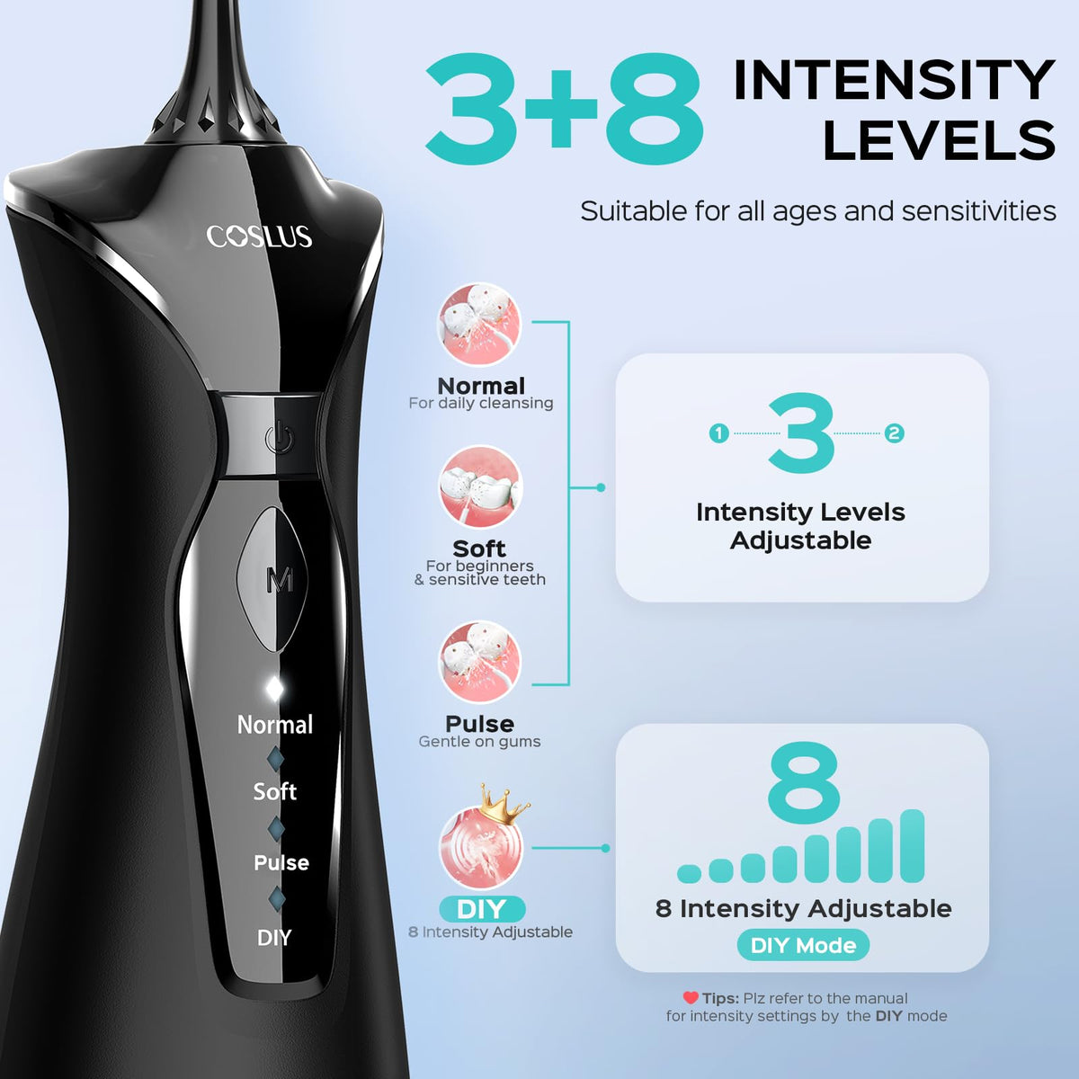 COSLUS C30 Water Dental Flosser Upgraded DIY Mode Black 1Pcs - COSLUS Official Imagery - 5
