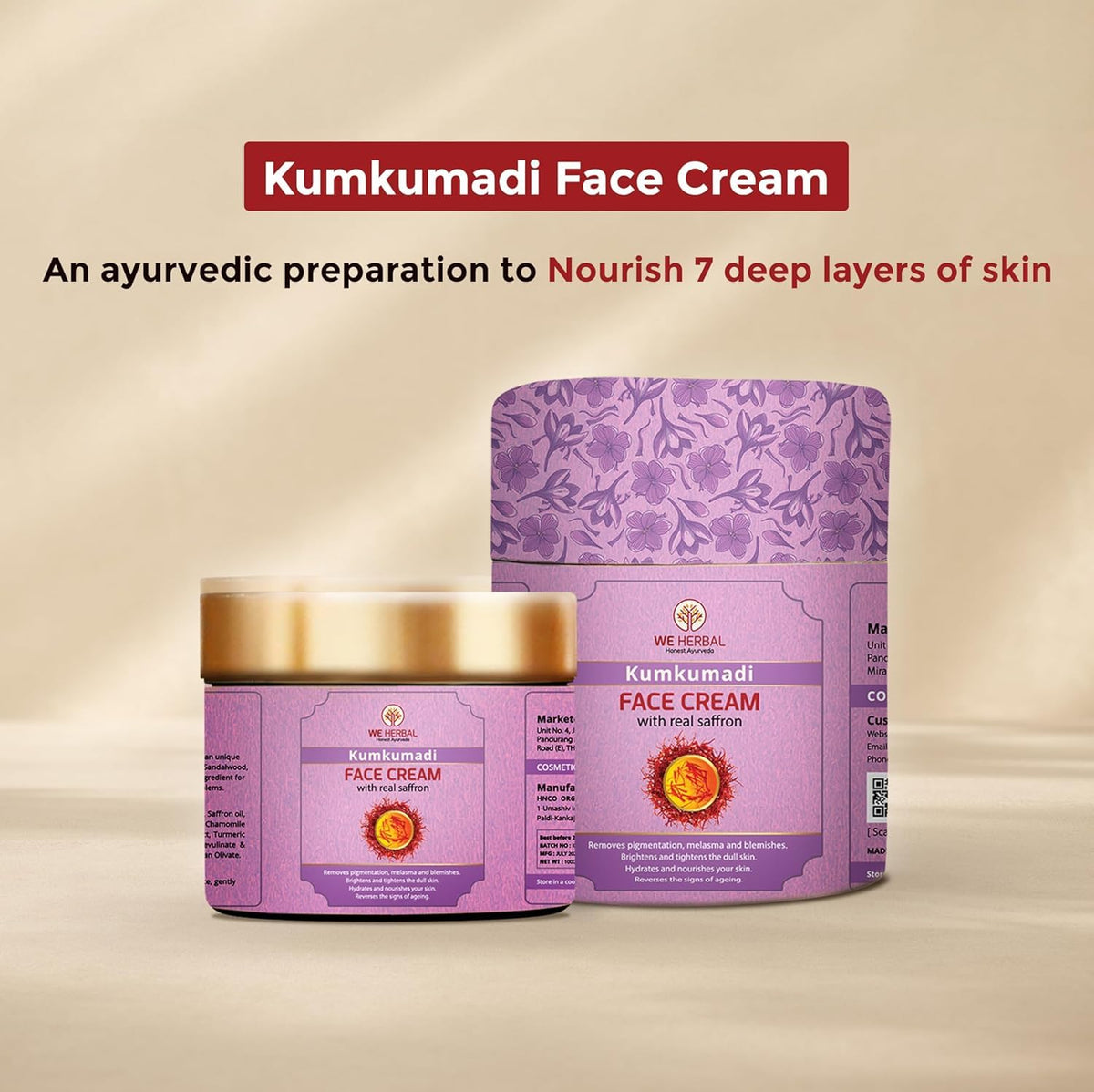 Kumkumadi Face Cream With Saffron Aloe Vera For Face 50g 1 - WE HERBAL Official Imagery - 3