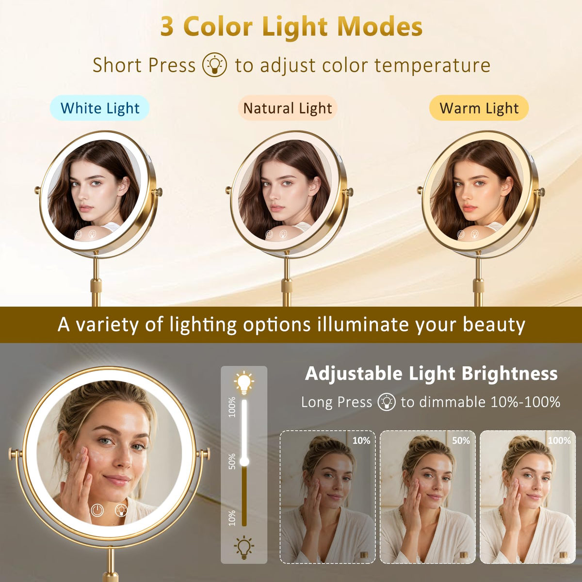 8 Makeup Mirror with Lights 4000mAh RechargeableVanity - Telihopin Official Imagery - 4
