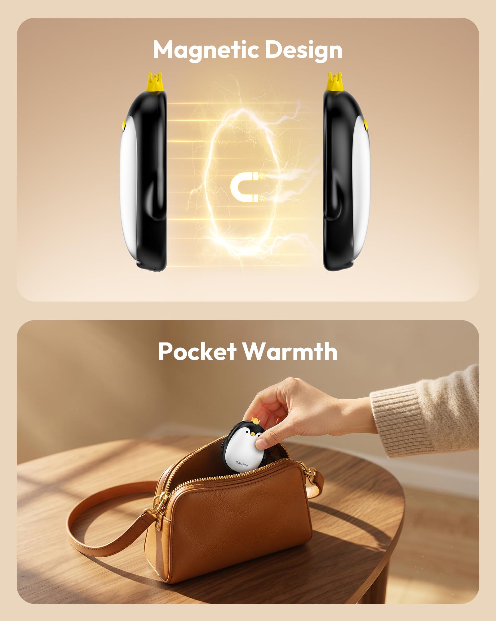 Gaiatop Magnetic Hand Warmers Rechargeable 2 Pack, Pocket Penguin - View 4
