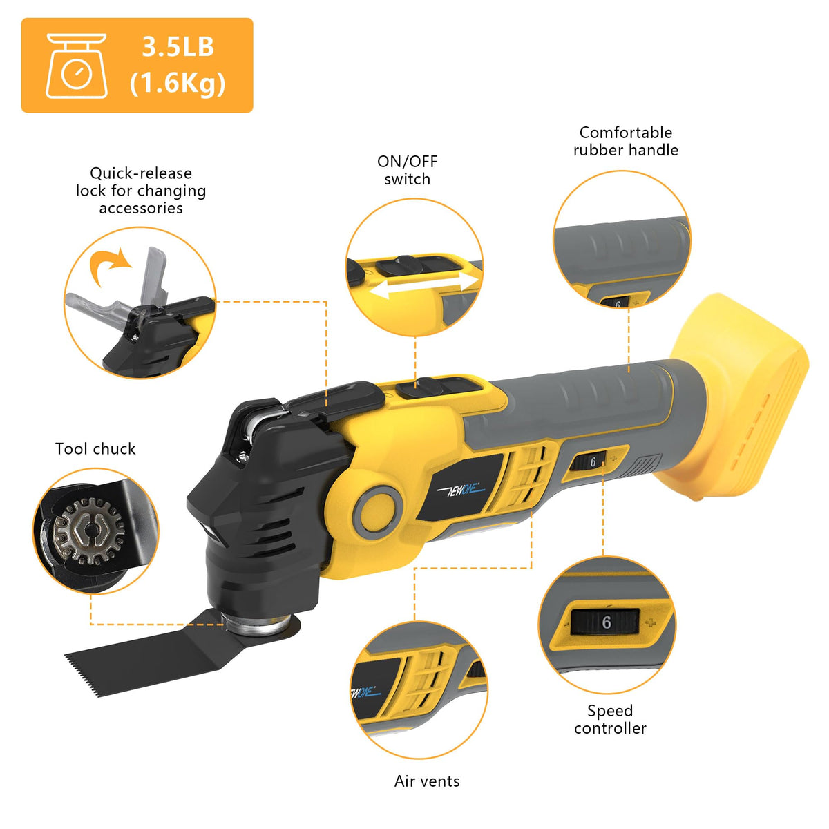 Oscillating Tool Compatible with De Walt 20V Battery 16 Pcs - NEWONE Official Imagery - 8