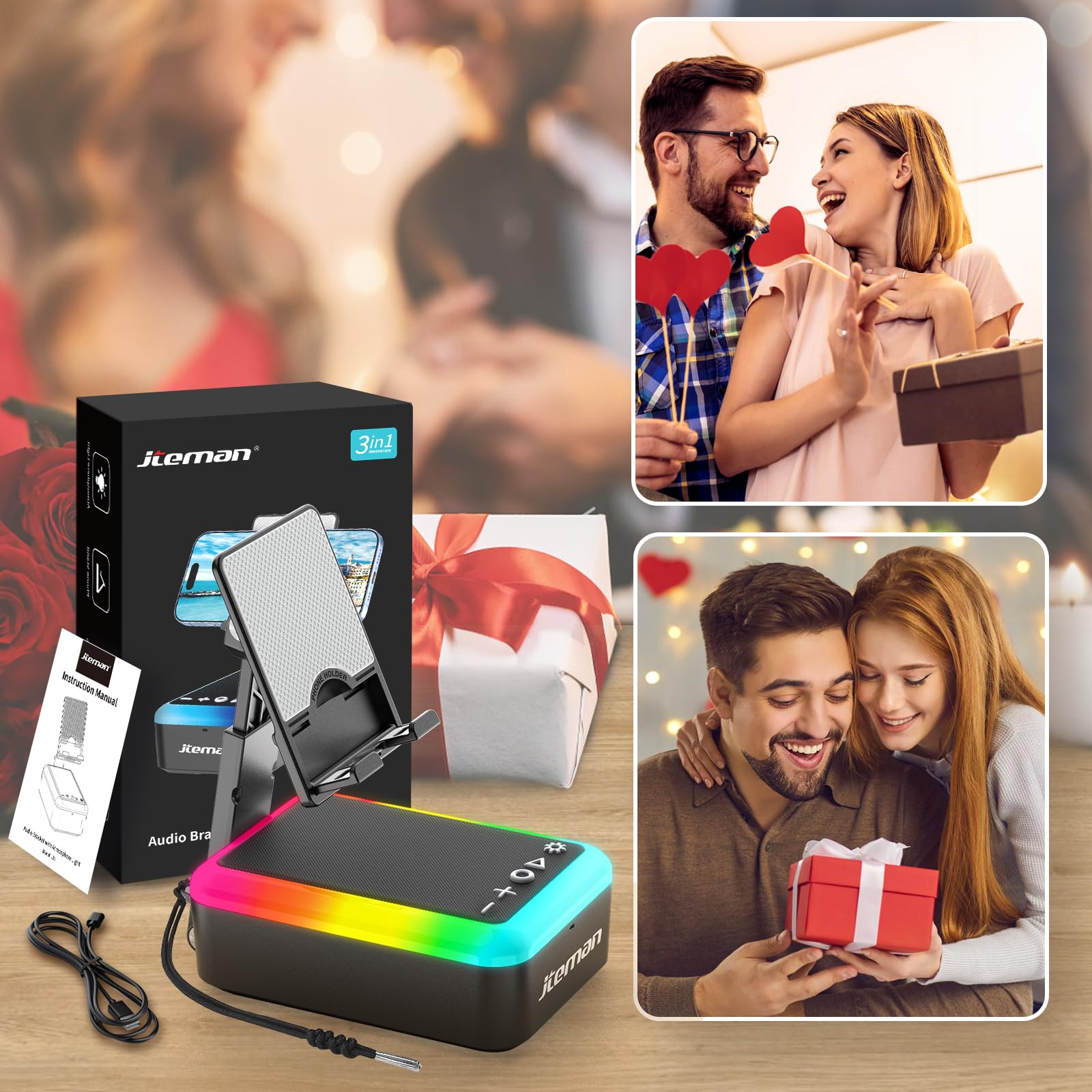 JTEMAN Gifts for Men Women, Cell Phone Stand with Bluetooth Speaker and Light, P - JTEMAN Official Product View 7