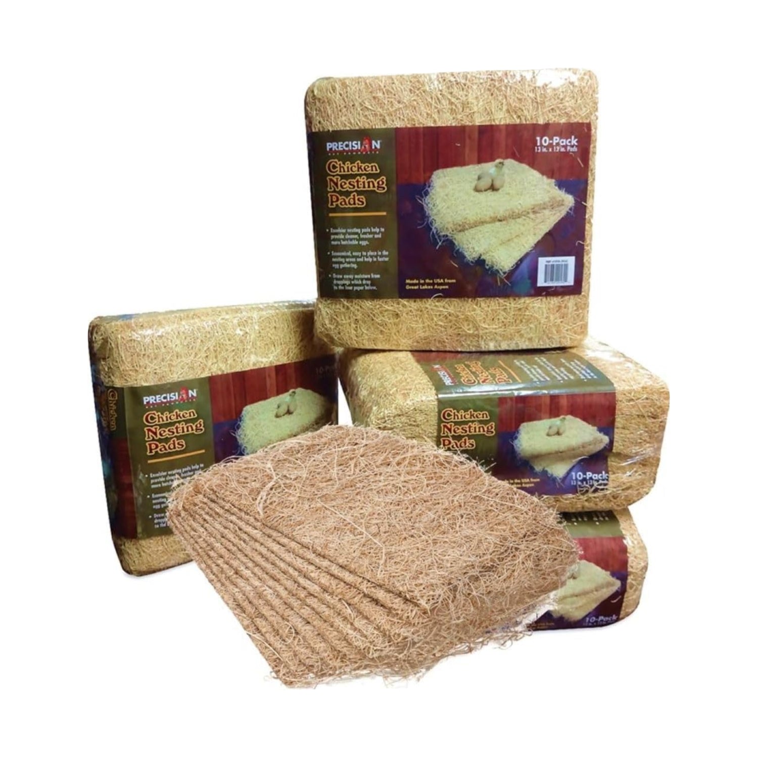PRECISION PET Chicken Nesting Pads, 13x13 inches, beige, pack of 10, suitable for nesting boxes, made in the USA.