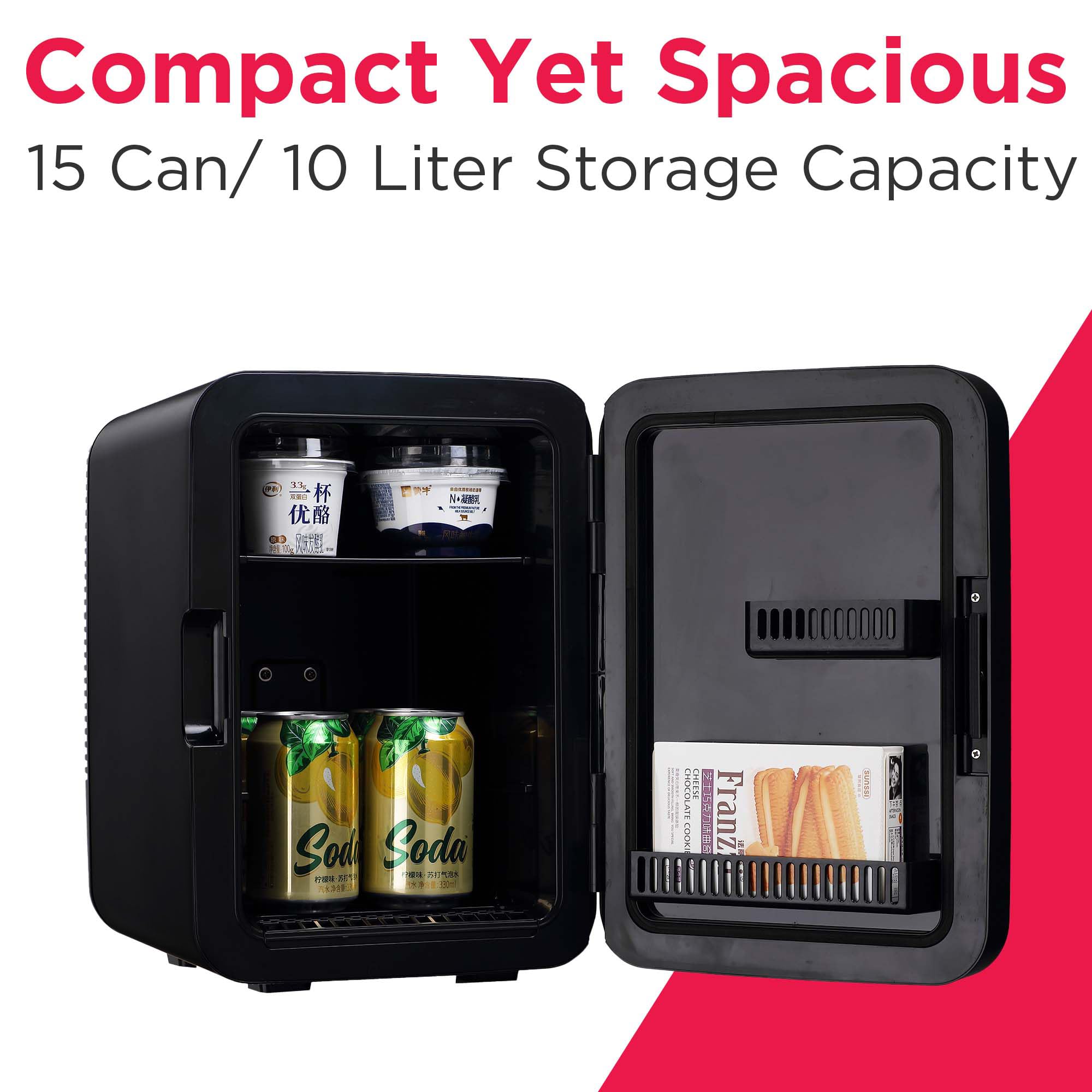 Frigidaire Mini Personal Fridge Cooler, Countertop, Holds Up to 10L/15 Cans, Brushed Black Stainless Rugged Design, Portable for Skincare, Makeup, Car, Office, Bedroom, Dorm Room, or Cabin - Elefair Tech Official Product View 3