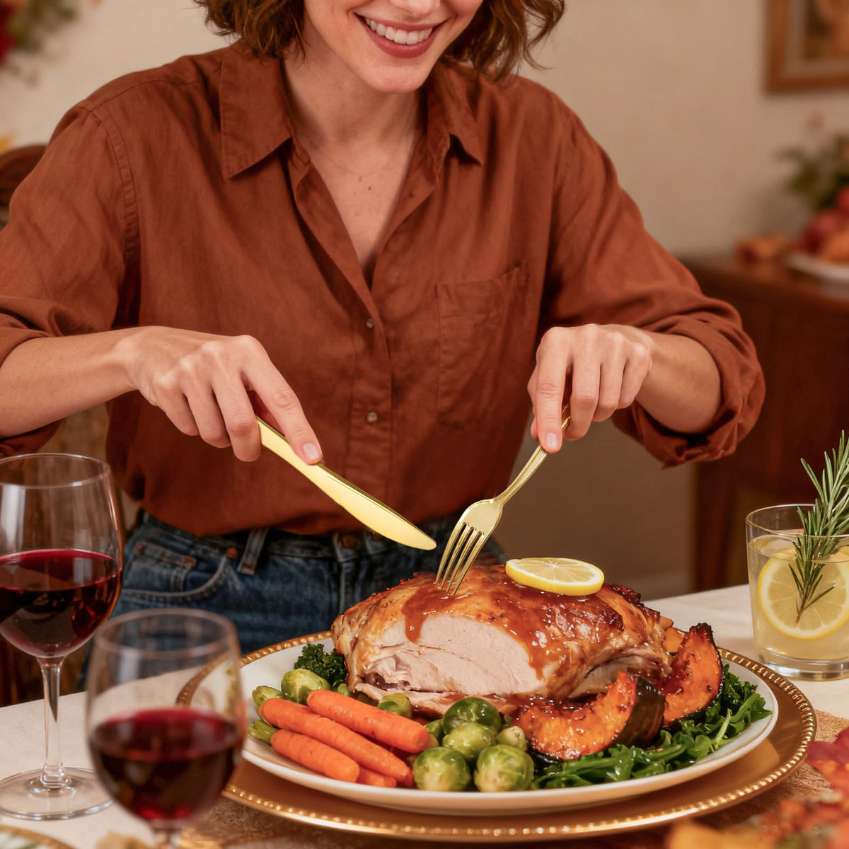 WDF300 Pieces Gold Plastic Silverware - WDF Official Imagery - 8
