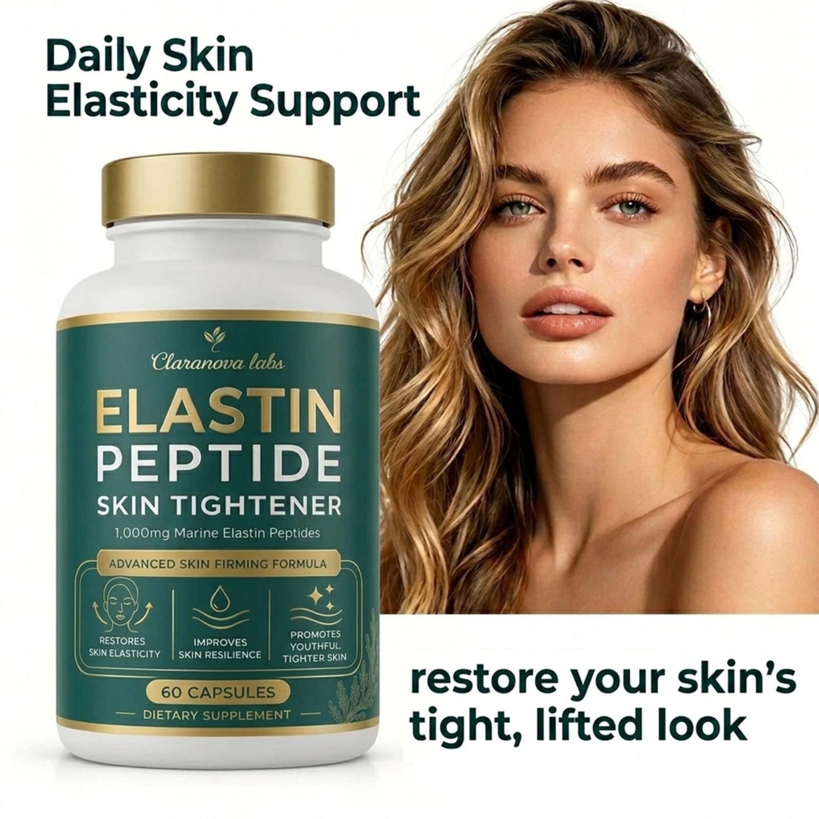 Elastin Peptides Skin Tightening Formula 60 Capsules - Claranova Labs Official Imagery - 7