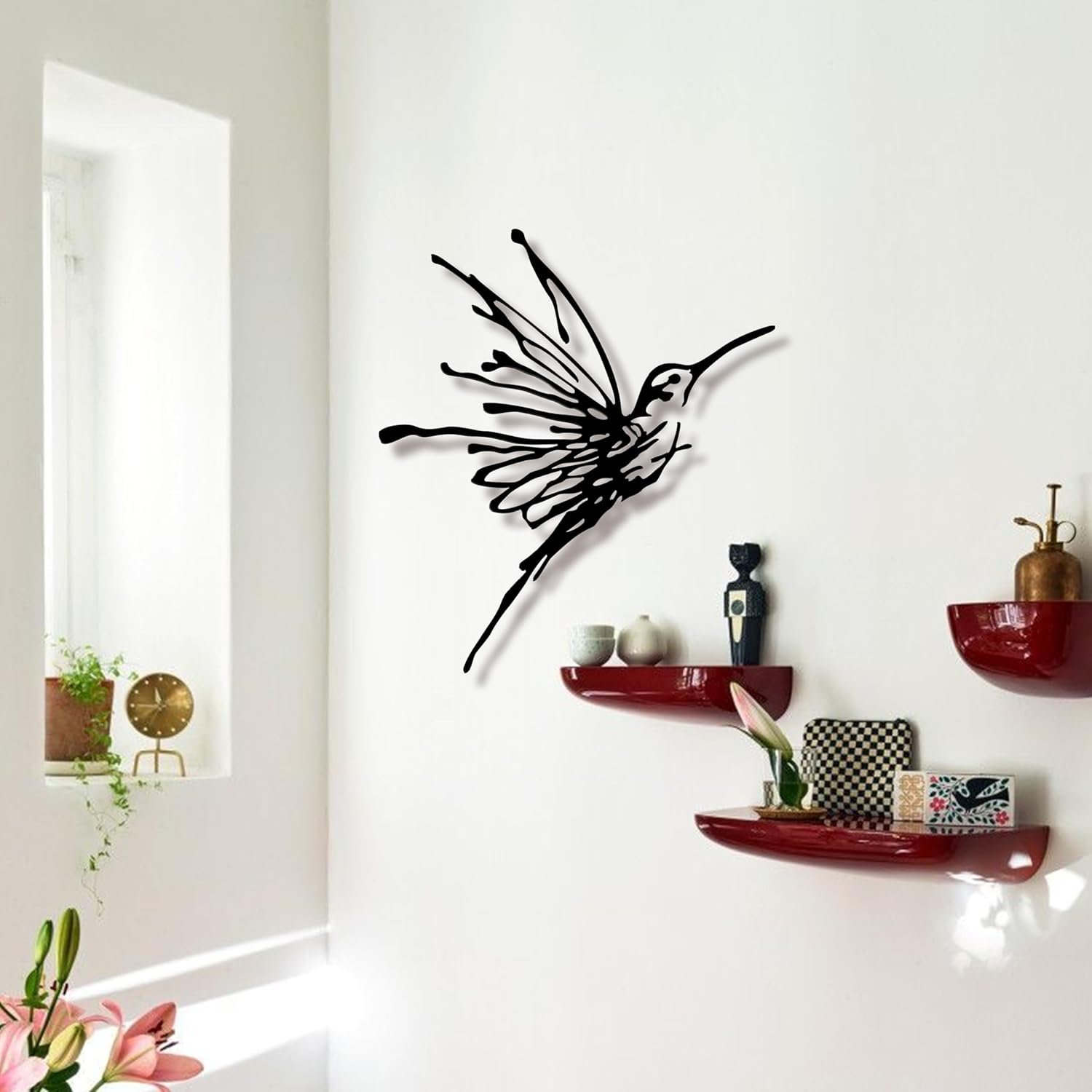 3D Metal Hummingbird Wall Art - Unique Black Outdoor Garden Decor, Waterproof Bird Sculpture