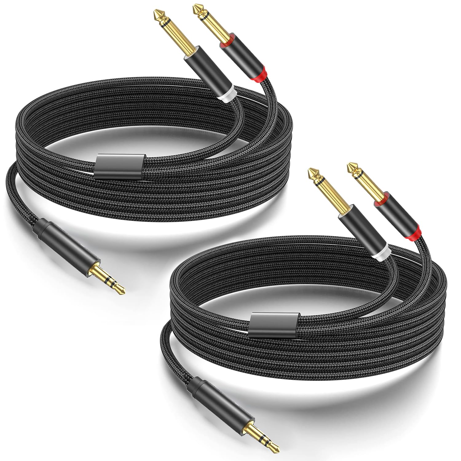 Yumiwoow 2pack 3.3Ft 3.5mm TRS to Dual 6.35mm Stereo Cable 1/8 TR by Yumiwoow - Angle View 8