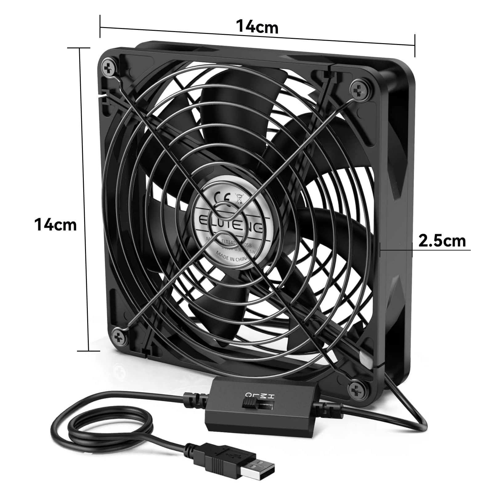 ELUTENG USB Fan 140mm with Digital Temperature Controller, 5V USB Powered PC Com - ELUTENG Official Product View 2
