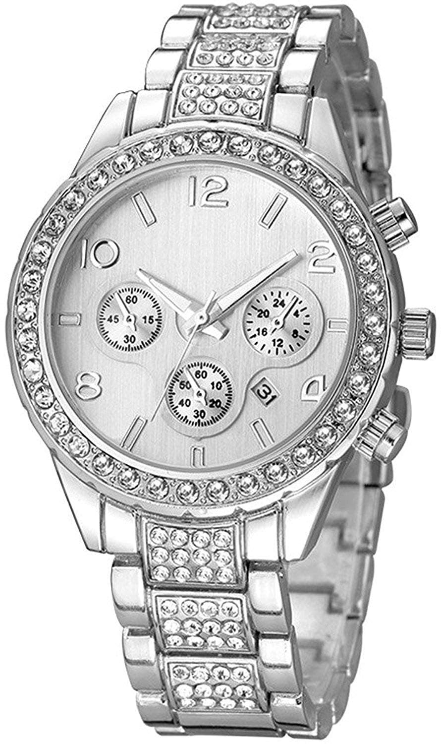 Unisex Diamond Watches Men and Women Fashion Rose Gold Silver - Product Imagery