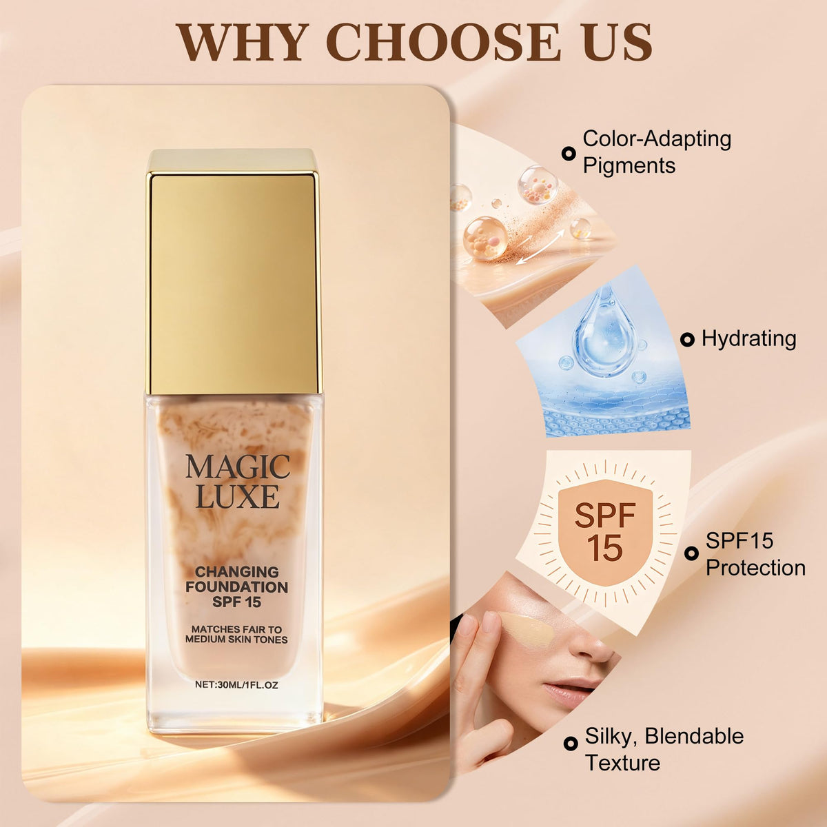 Color Changing Foundation for Mature Skin Color Shade - MAGIC LUXE OIL Official Imagery - 7