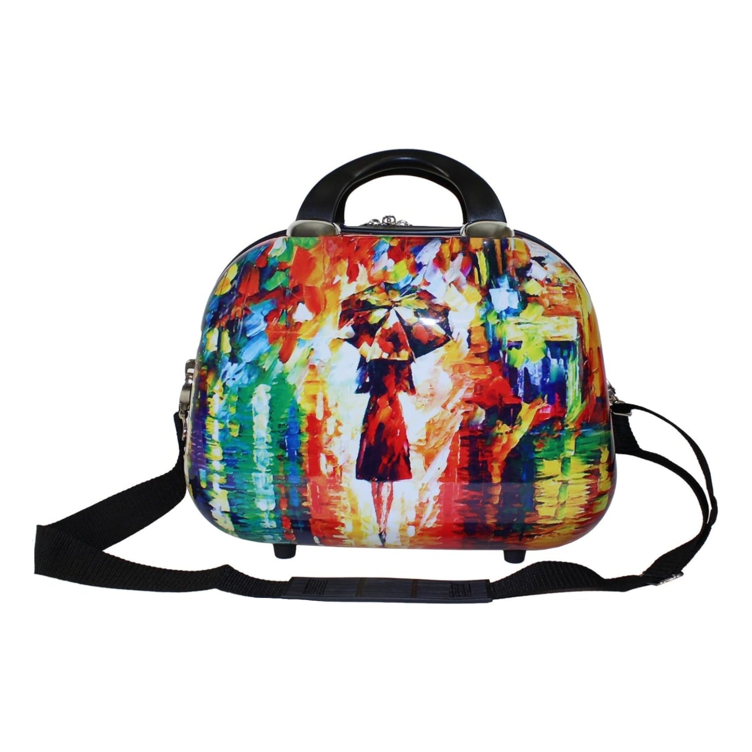World Traveler 13-inch Paris Nights cosmetic case shoulder tote with floral patterns and zipper closure.