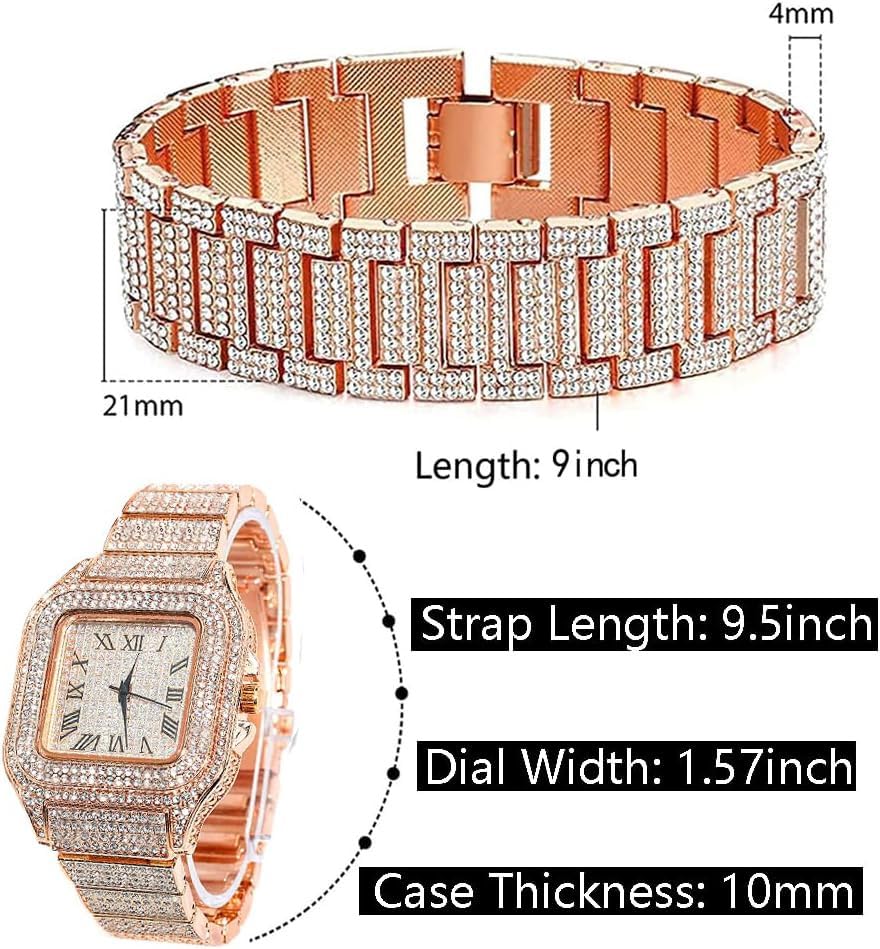 Diamond Watch Iced Out CZ Cuban Link Watch Gold Plated Square - Product Imagery