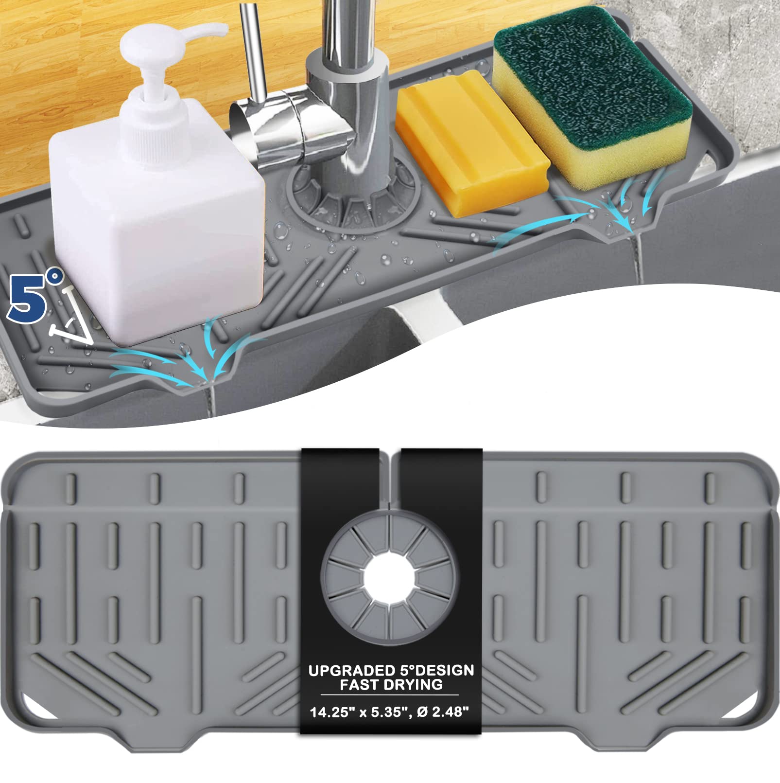 BFONS Silicone Faucet Handle Drip Catcher Drying Tray Mat Dish So - BFONS Official Product View 1