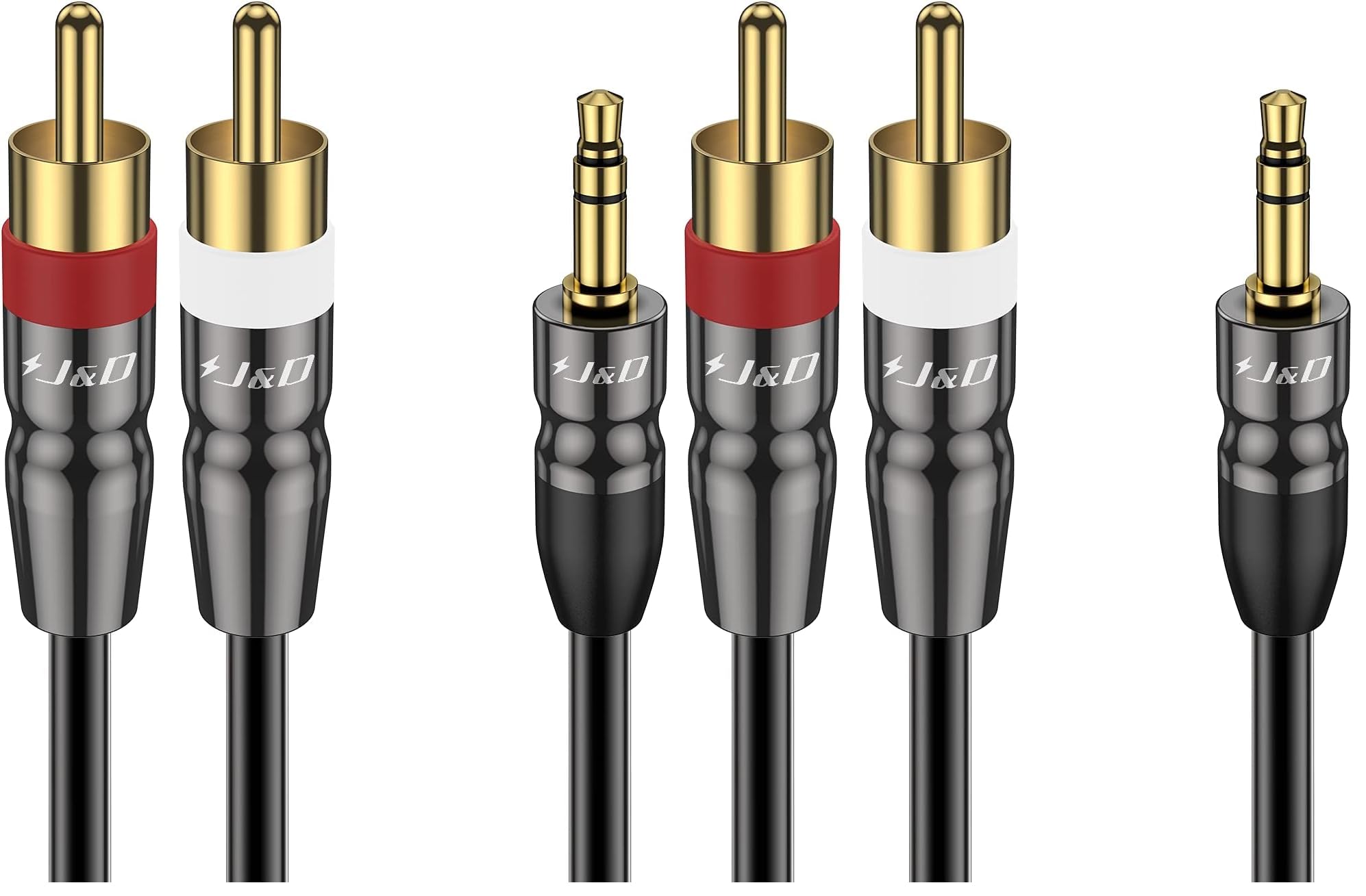 J&D 3.5 mm to Dual RCA Male Stereo Audio Cable, Heavy Duty RCA Ca by J&D - Angle View 10