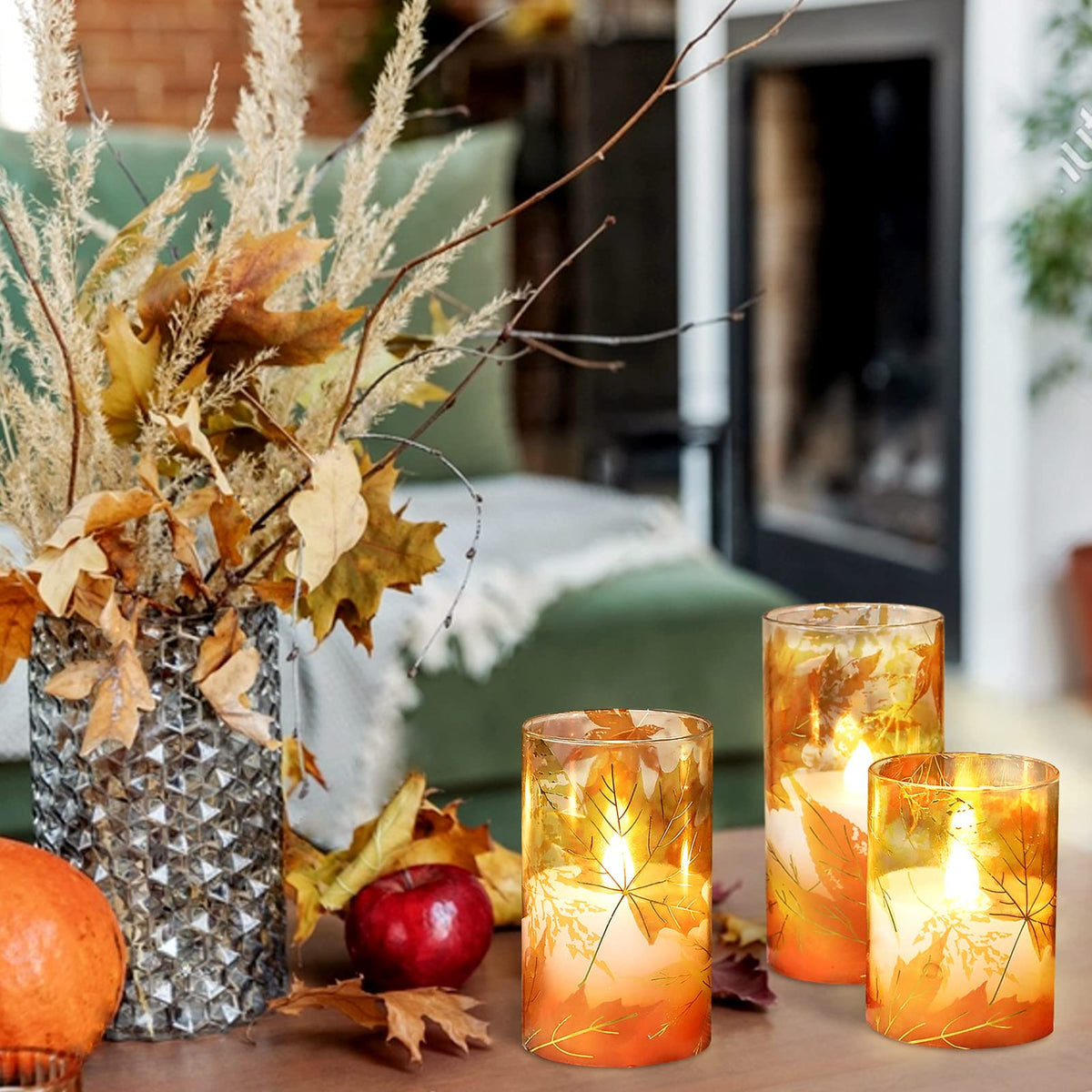 Fall Decor Flameless Candles Maple Leave Battery Operated - FLAVCHARM Official Imagery - 7