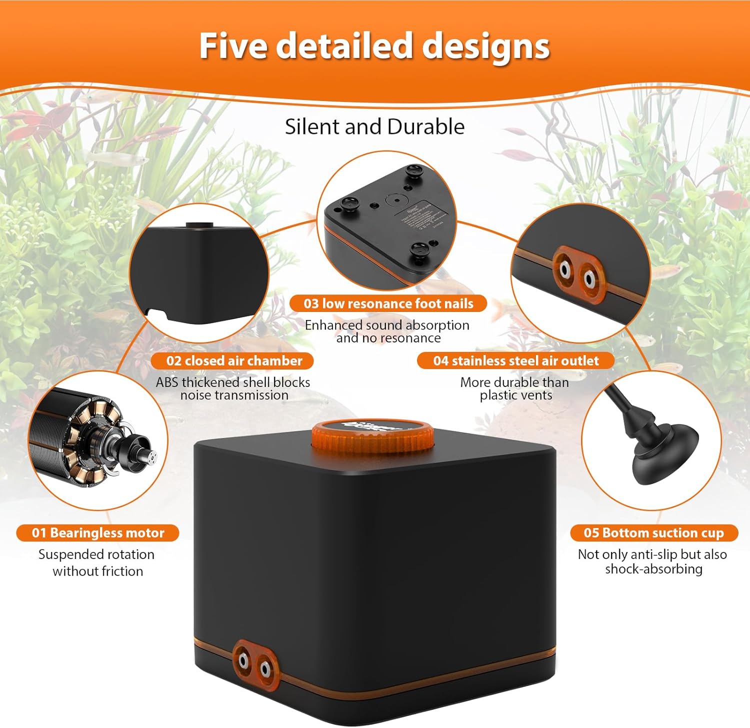 hygger strong aquarium air pump for medium-large fish tanks and hydroponic systems, compact and efficient with multiple outlet ports