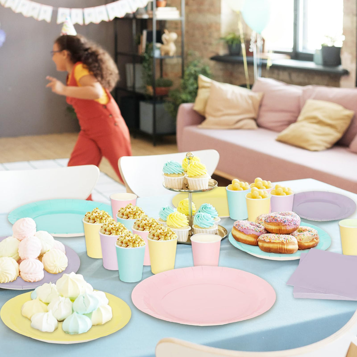 Whaline 244Pcs Pastel Rainbow Tableware Set Serves 48 4 - Whaline Official Imagery - 8