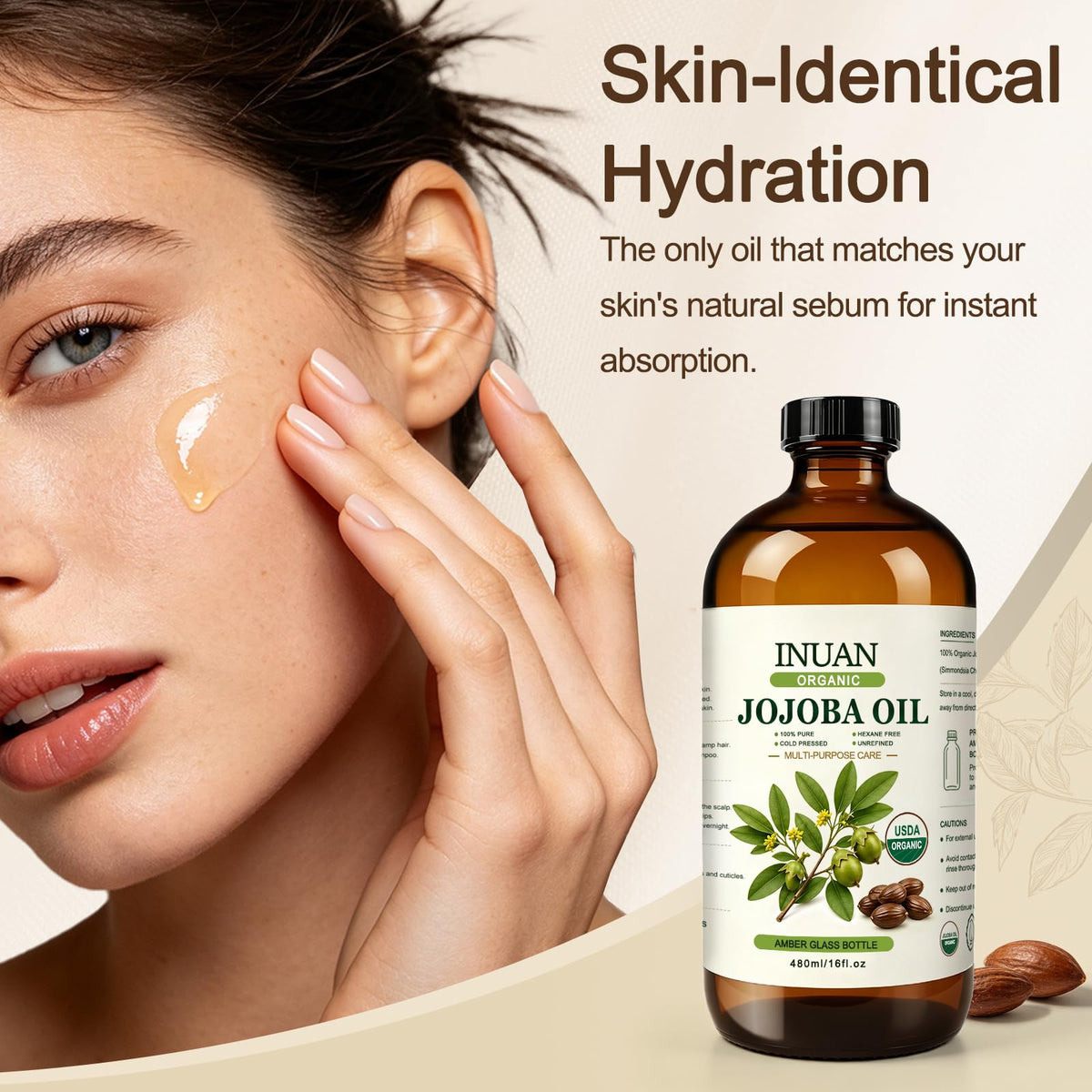 Organic Jojoba Oil USDA Certified Cold Pressed for Skin Hair - INUAN Official Imagery - 8