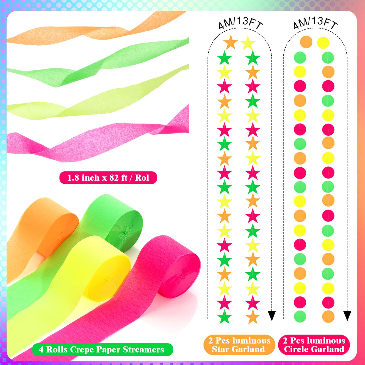 Taobary Neon Party Decorations 600 Sheet Paper Chain for - TaoBary Official Imagery - 6